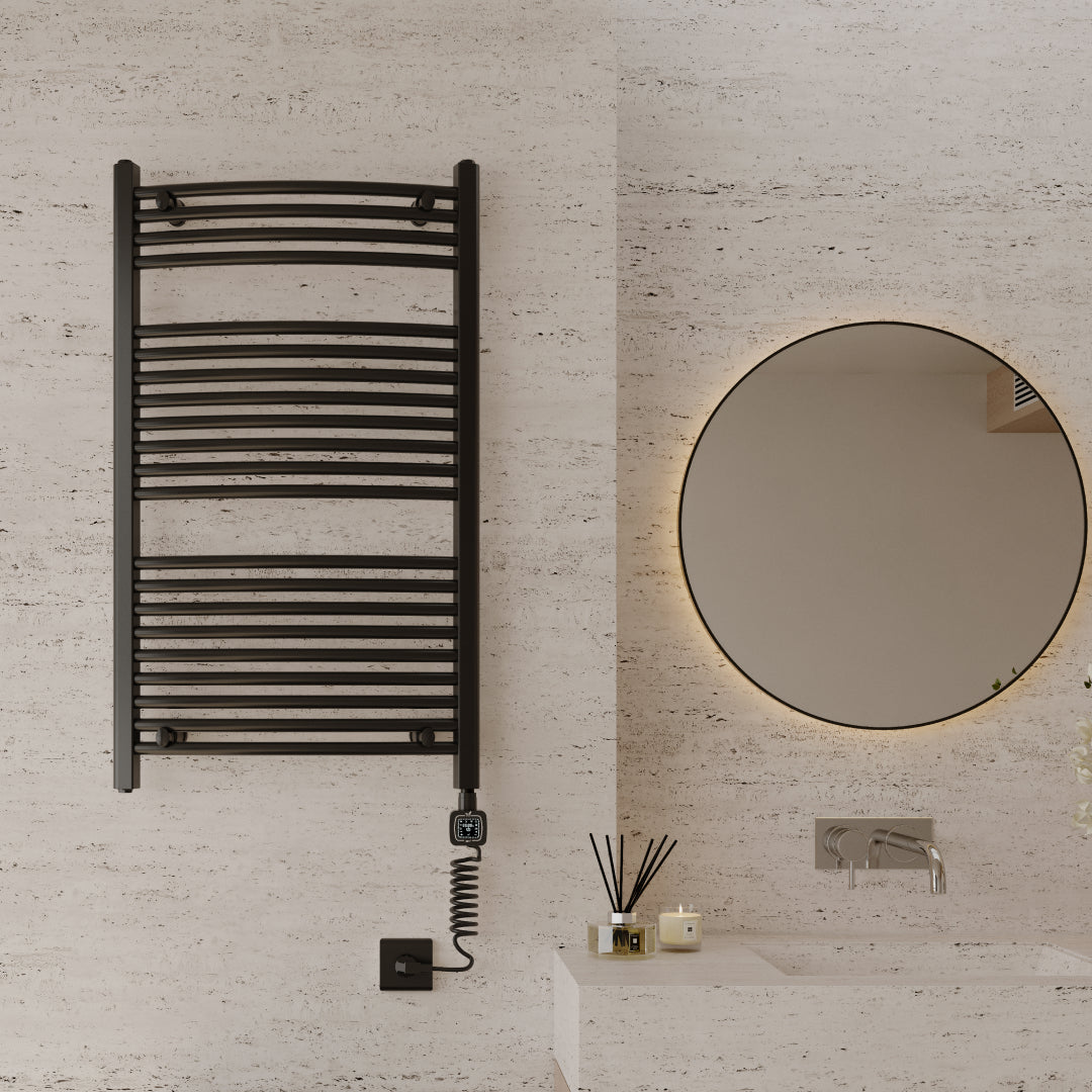 Towel Warmer Radiator 21 Curved Bars with Programmable Smart Control, 24"x40" Matte Black