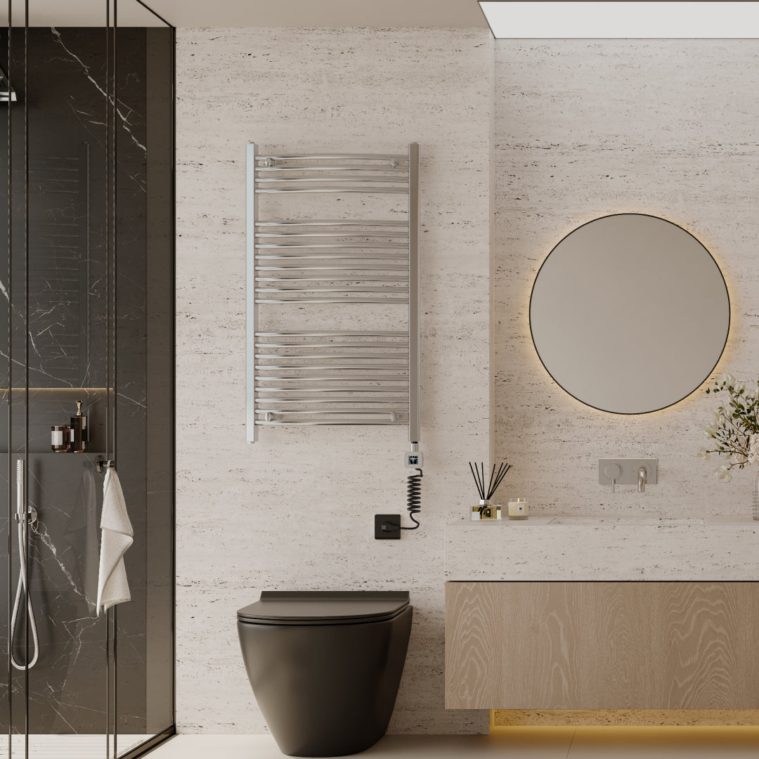 Towel Warmer Radiator 21 Curved Bars with Programmable Smart Control, 24"x40" Brushed Polish
