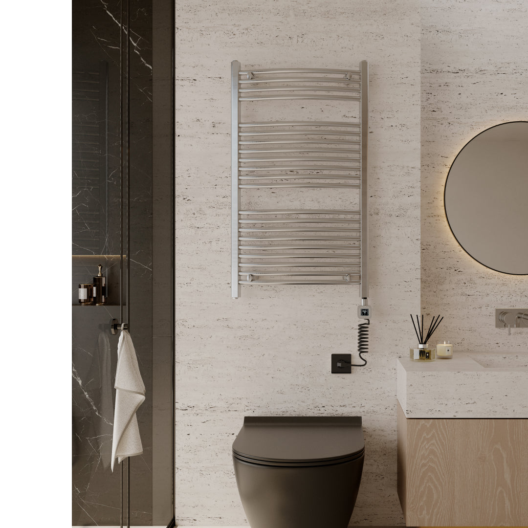 Towel Warmer Radiator 21 Curved Bars with Programmable Smart Control, 24"x40" Brushed Polish