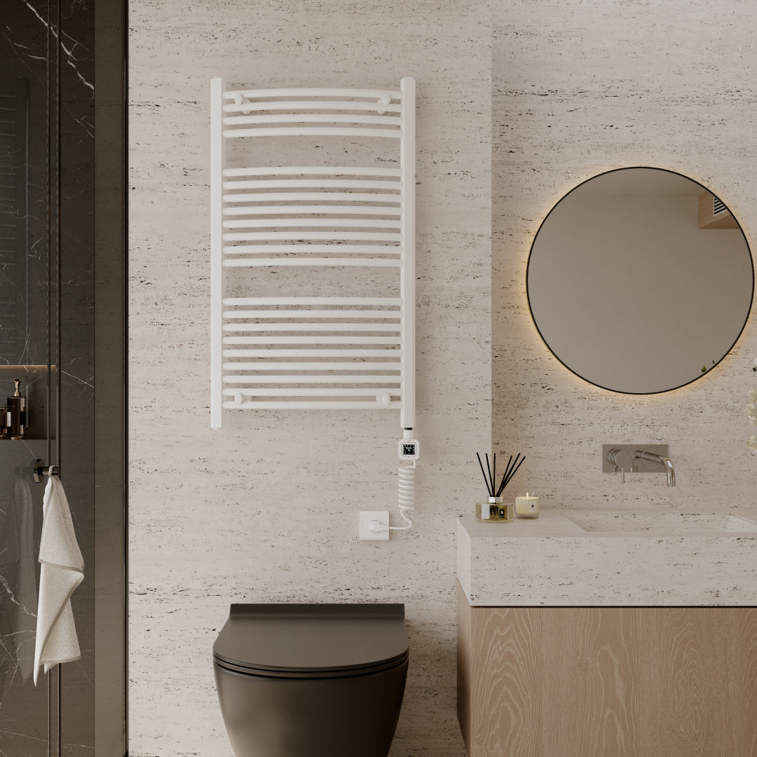Towel Warmer Radiator 21 Curved Bars with Programmable Smart Control, 24"x40" Gloss White