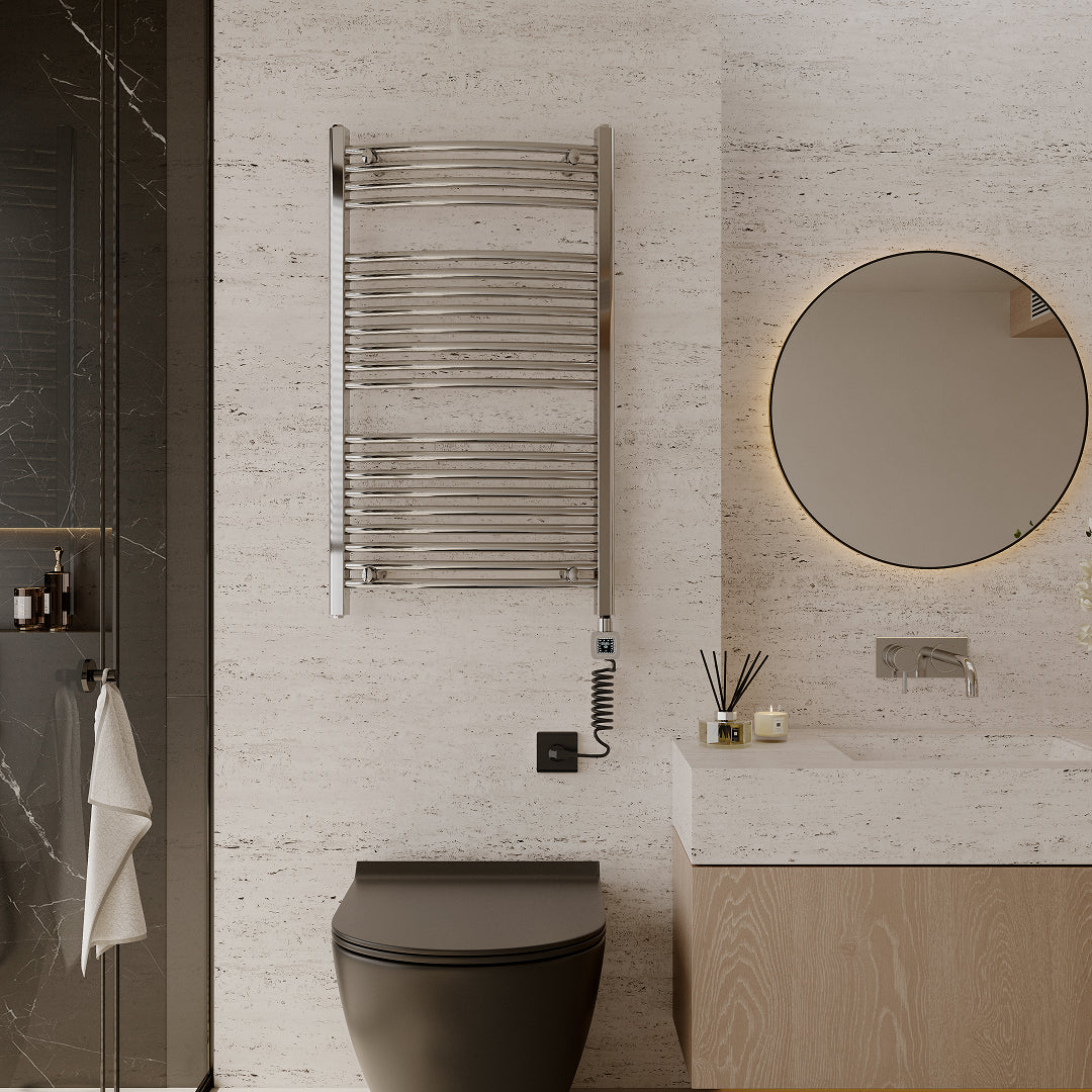 Towel Warmer Radiator 21 Curved Bars with Programmable Smart Control, 24"x40" Chrome