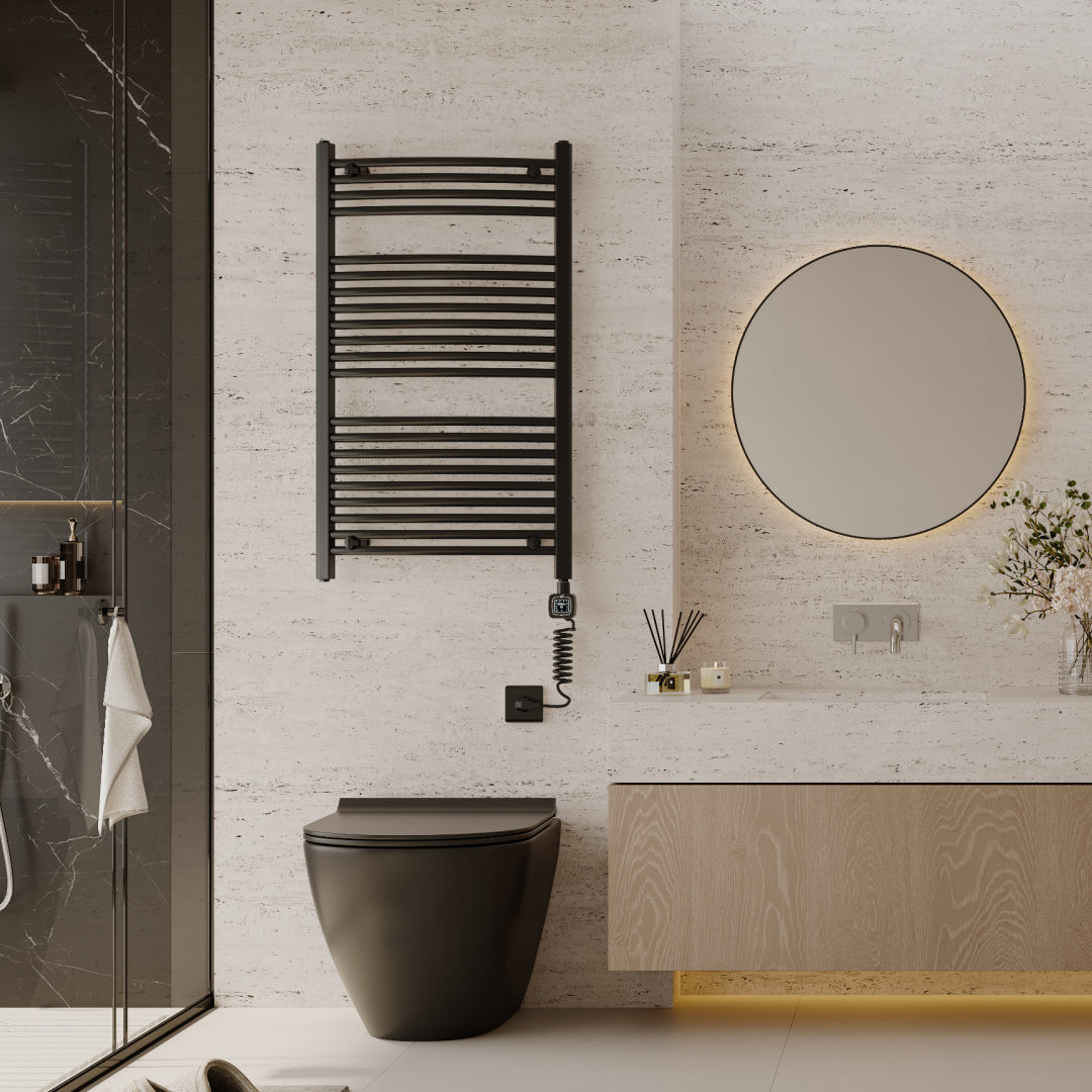 Towel Warmer Radiator 21 Curved Bars with Programmable Smart Control, 24"x40" Matte Black