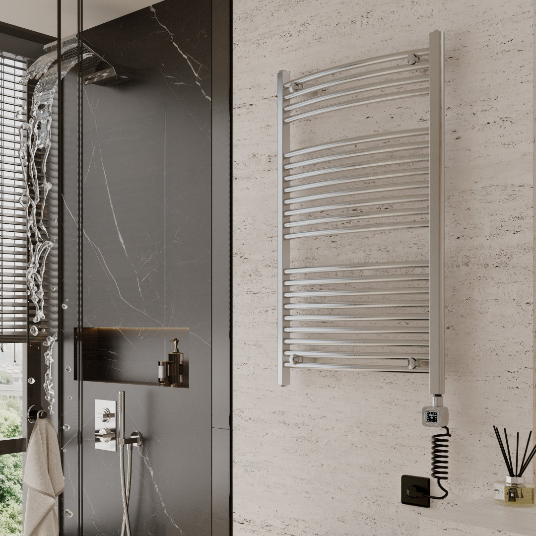 Towel Warmer Radiator 21 Curved Bars with Programmable Smart Control, 24"x40" Brushed Polish