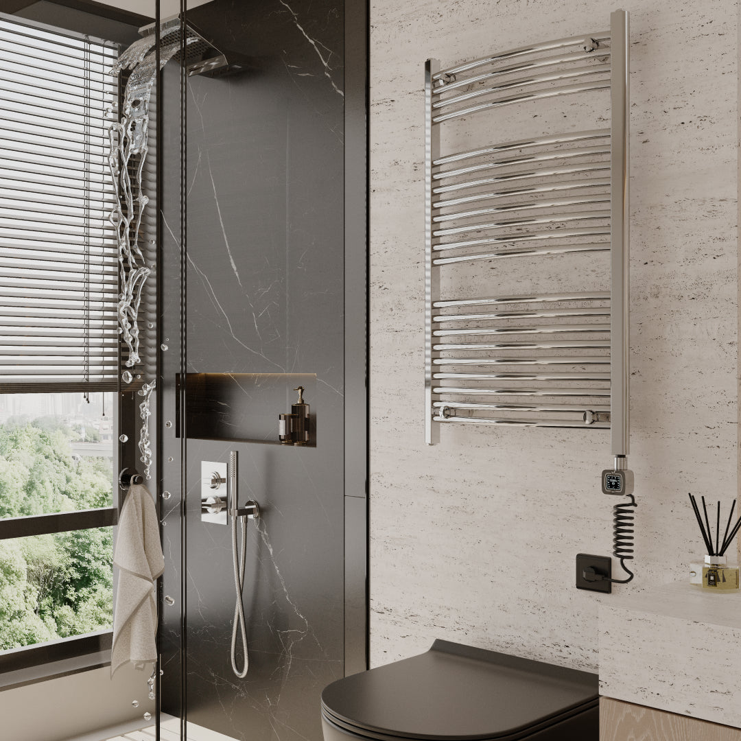 Towel Warmer Radiator 21 Curved Bars with Programmable Smart Control, 24"x40" Chrome