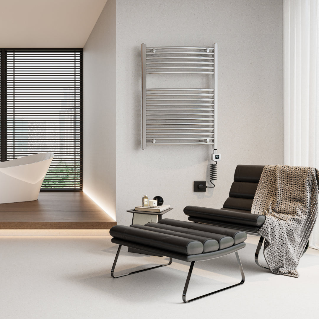 Towel Warmer Radiator 18 Curved Bars with Programmable Smart Control, 24"x32" Brushed Polish