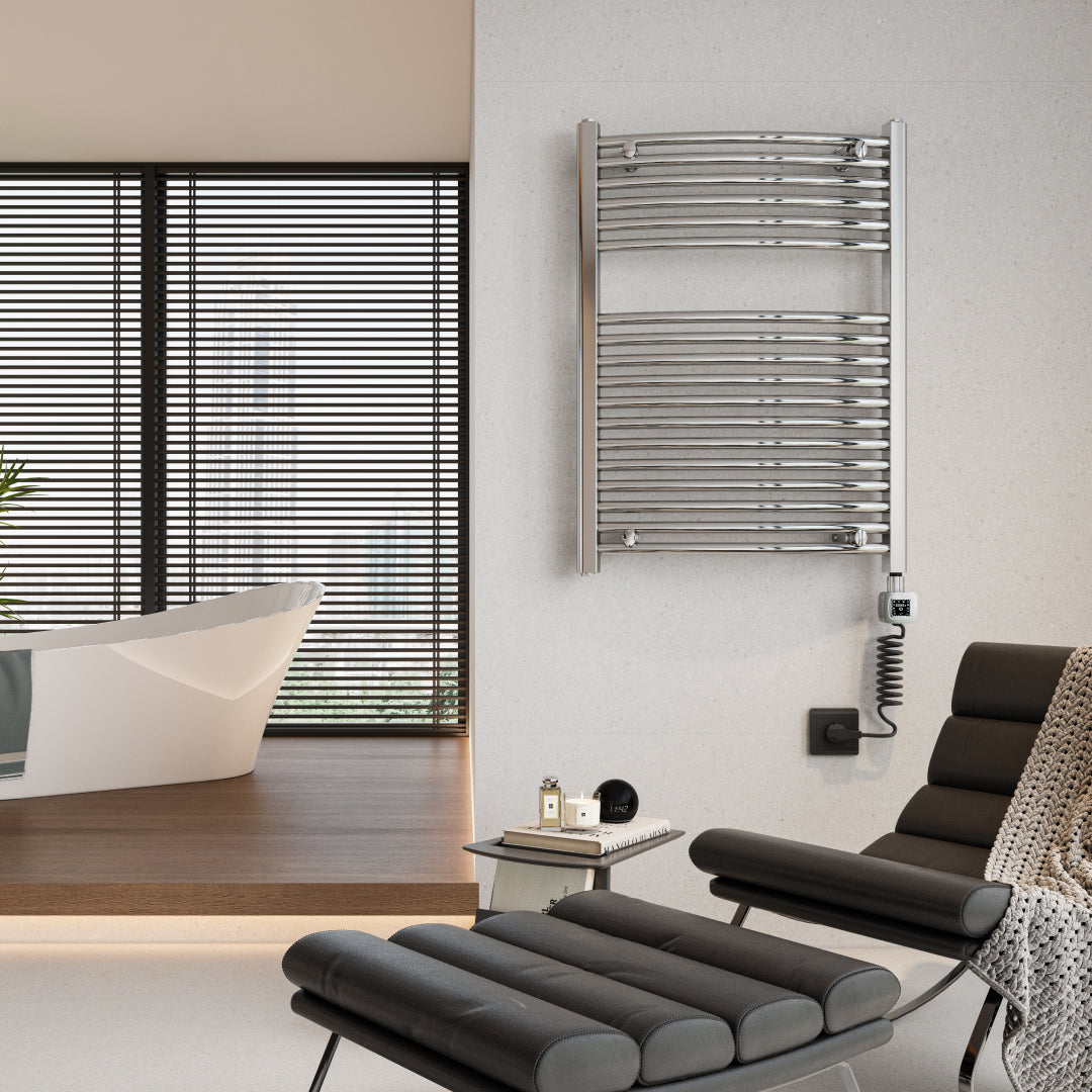 Towel Warmer Radiator 18 Curved Bars with Programmable Smart Control, 24"x32" Chrome