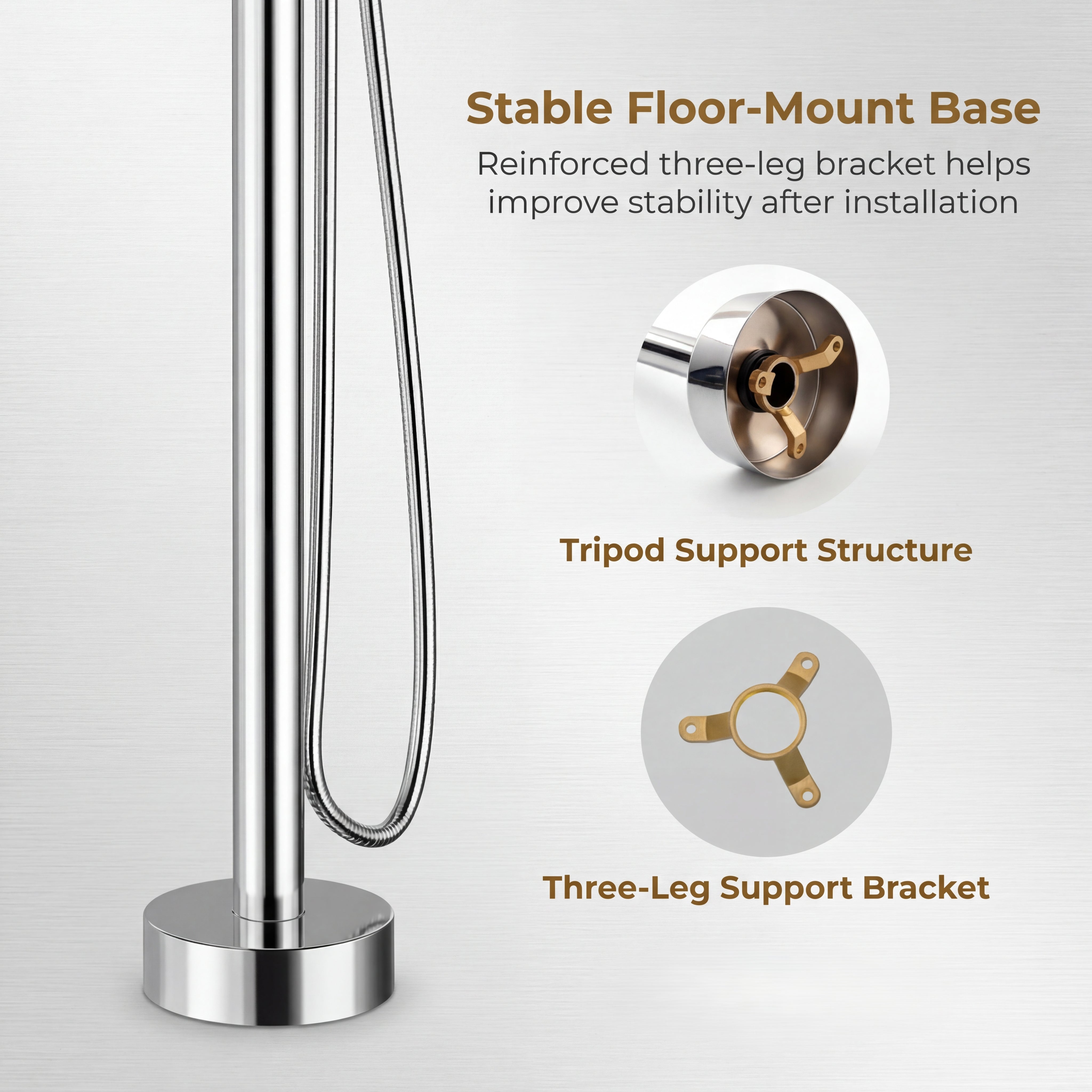 Freestanding Tub Filler with Handheld Shower, Floor Mount Bathtub Faucet, High Flow Tub Faucet with Swivel Gooseneck Spout, Modern Standing Tub Faucet, Chrome