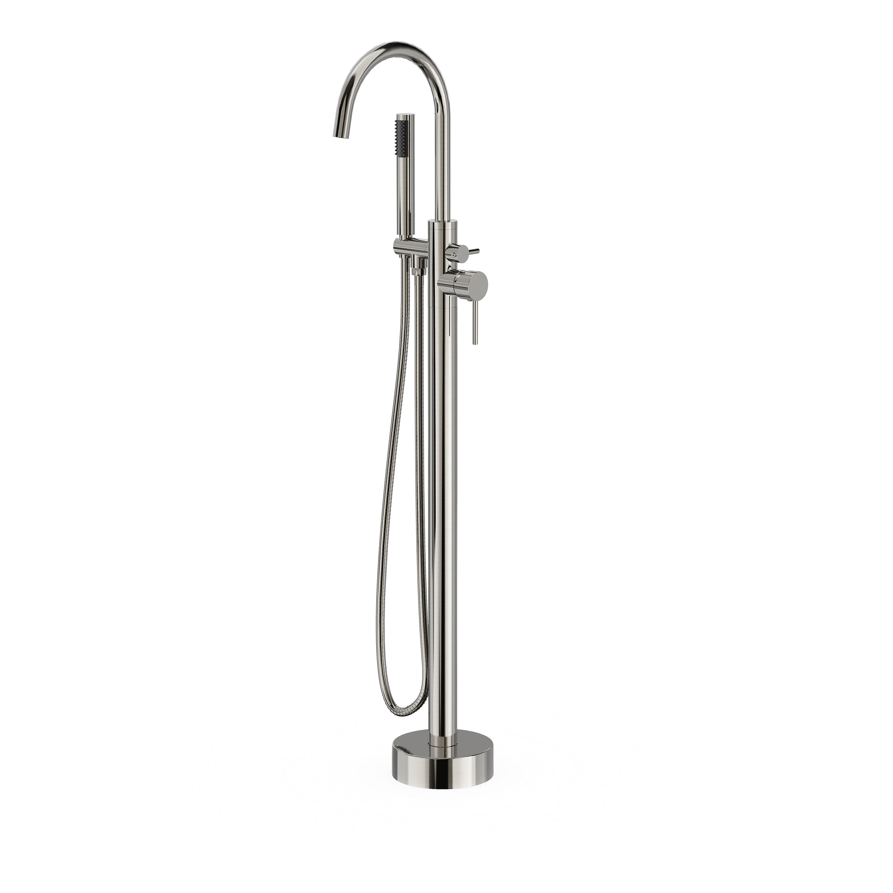 Freestanding Tub Filler with Handheld Shower, Floor Mount Bathtub Faucet, High Flow Tub Faucet with Swivel Gooseneck Spout, Modern Standing Tub Faucet, Brushed Nickel