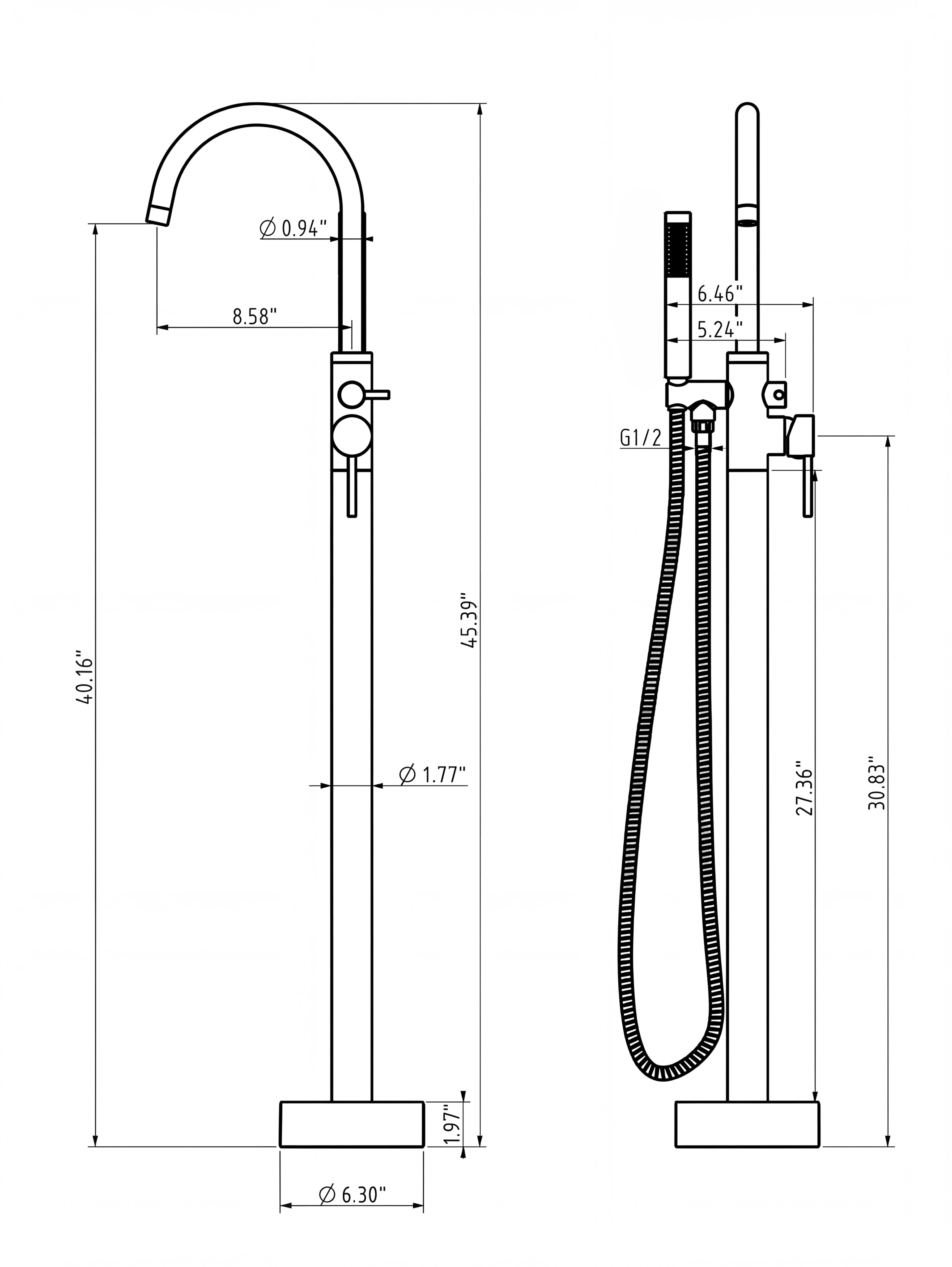 Freestanding Tub Filler with Handheld Shower, Floor Mount Bathtub Faucet, High Flow Tub Faucet with Swivel Gooseneck Spout, Modern Standing Tub Faucet, Brushed Nickel