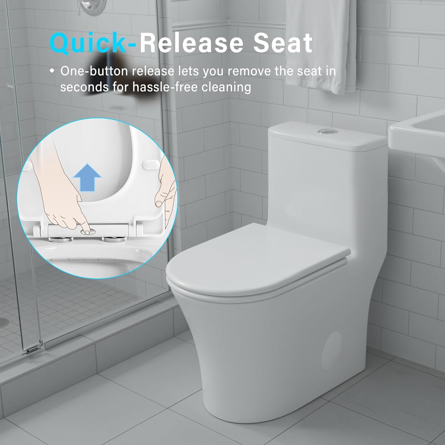 12 in Rough-In 1-Piece, 0.9/1.3 GPF Swirl Flush Elongated Toilet in White Ceramic with Soft-Close Seat