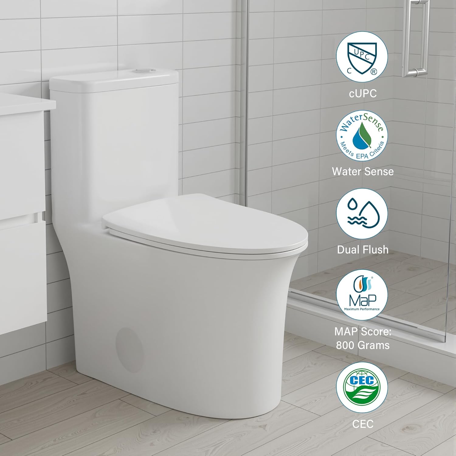 12 in Rough-In 1-Piece, 0.9/1.3 GPF Jet Siphon Flush Elongated Toilet in White Ceramic with Soft-Close Seat