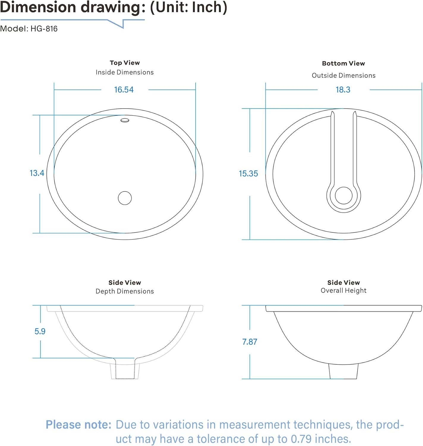 18.3" x 15.35" Oval Undermount Bathroom Sink, White Ceramic Glazed Basin