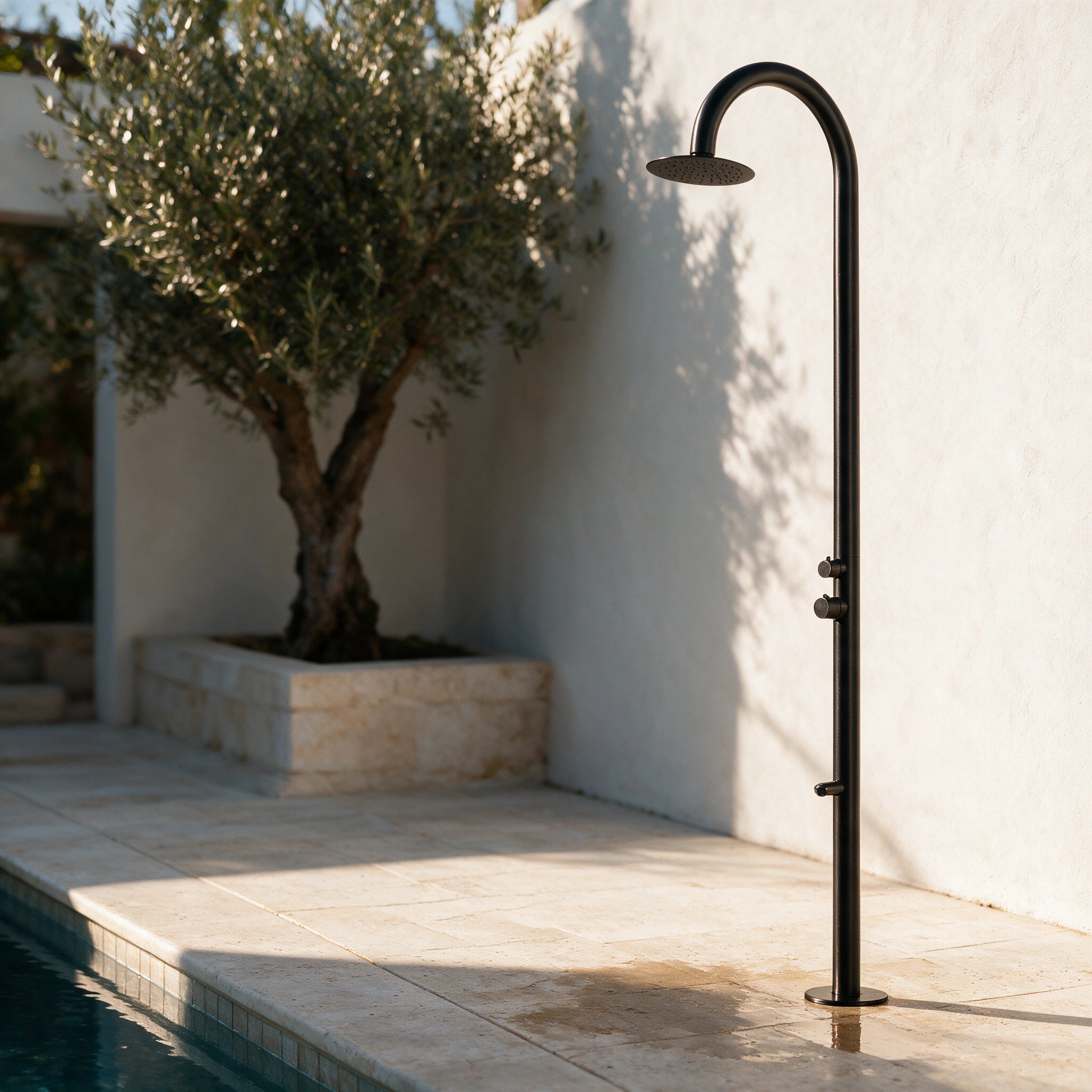 Outdoor Shower with Foot Spout Rinse Matte Black