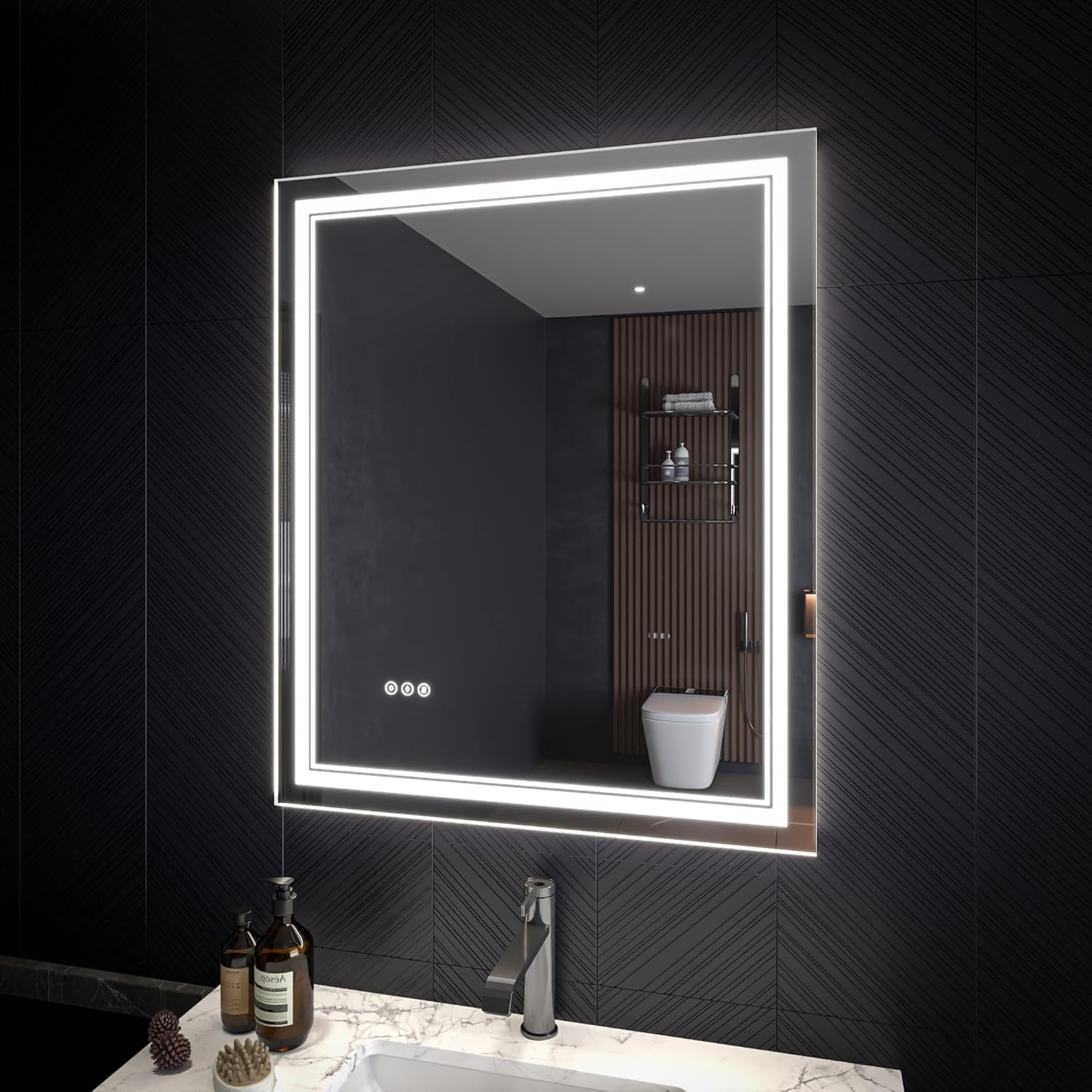 LED Bathroom Mirror – Anti-Fog, Dimmable Front & Backlit Wall Mirror 36” x 30"