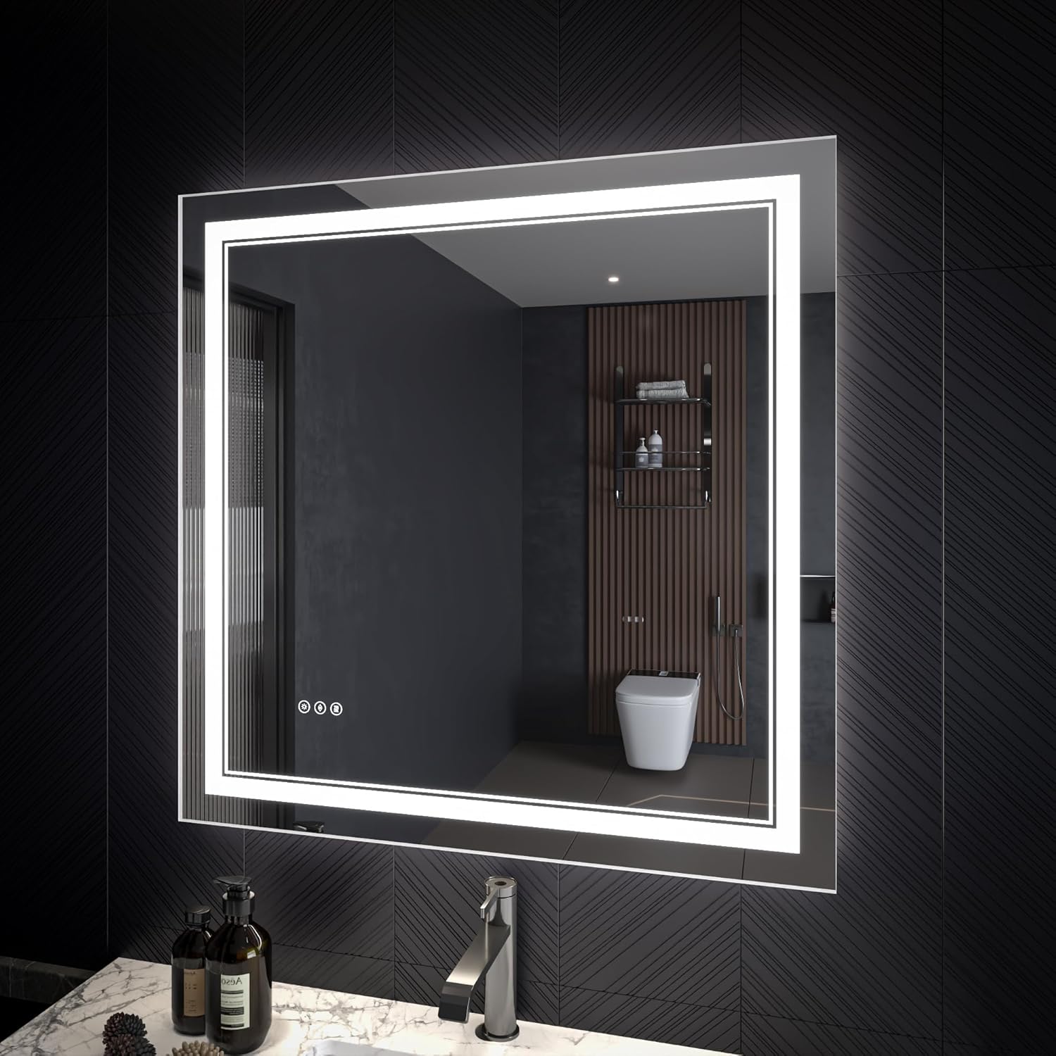 LED Bathroom Mirror – Anti-Fog, Dimmable Front & Backlit Wall Mirror 36” x 36"