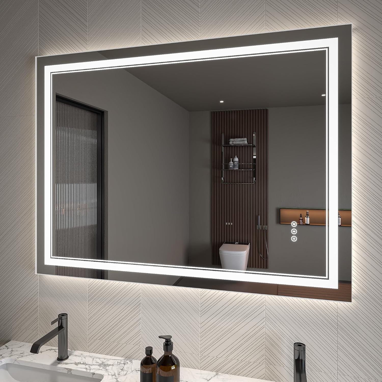 LED Bathroom Mirror – Anti-Fog, Dimmable Front & Backlit Wall Mirror 36” x 48"