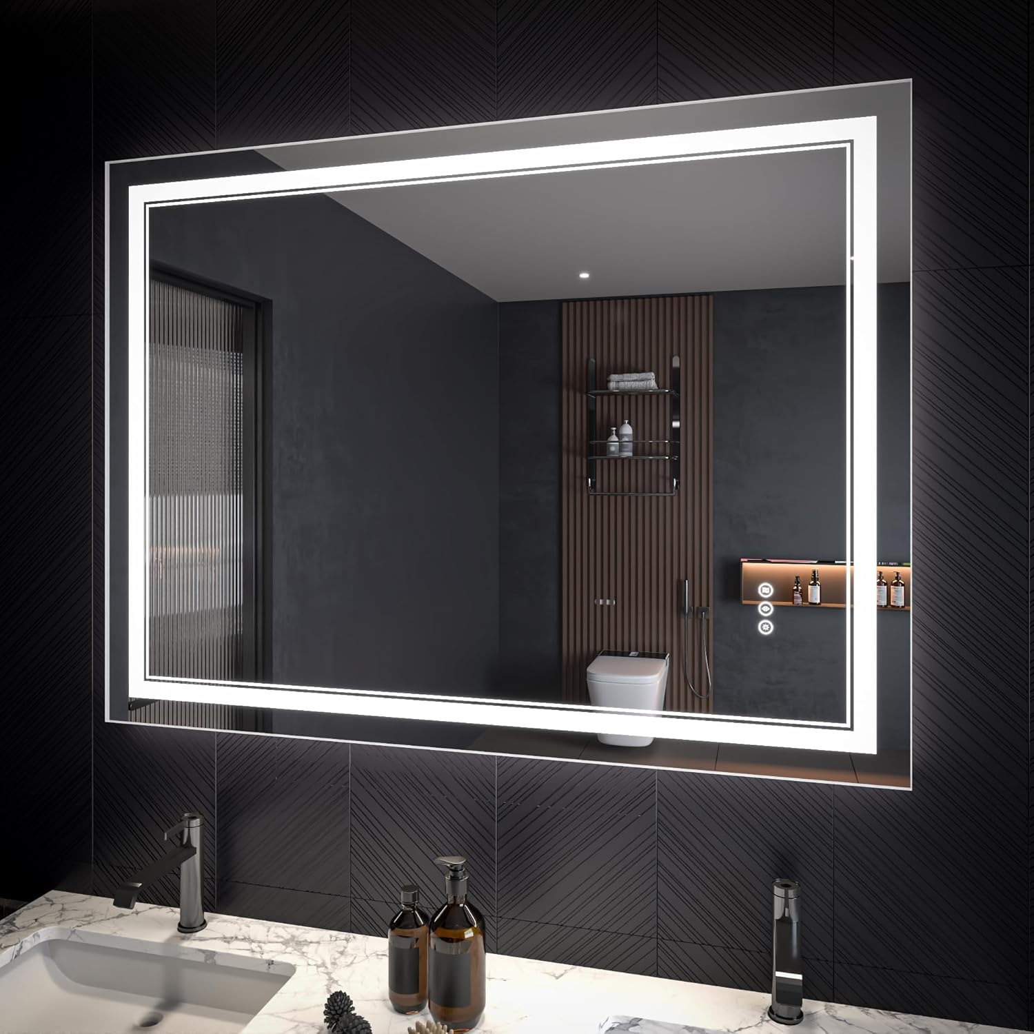 LED Bathroom Mirror – Anti-Fog, Dimmable Front & Backlit Wall Mirror 36” x 48"