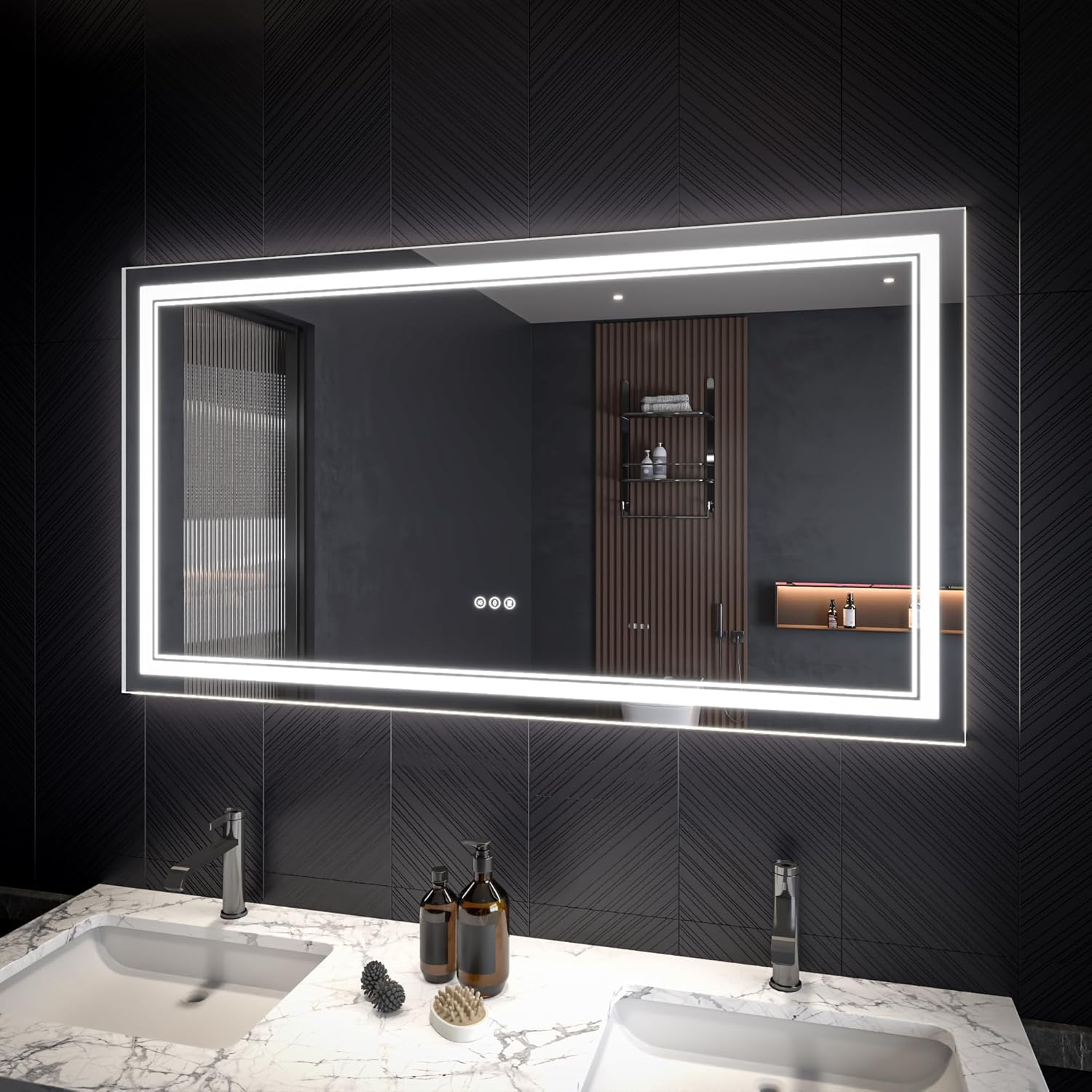 LED Bathroom Mirror – Anti-Fog, Dimmable Front & Backlit Wall Mirror 30” x 55"