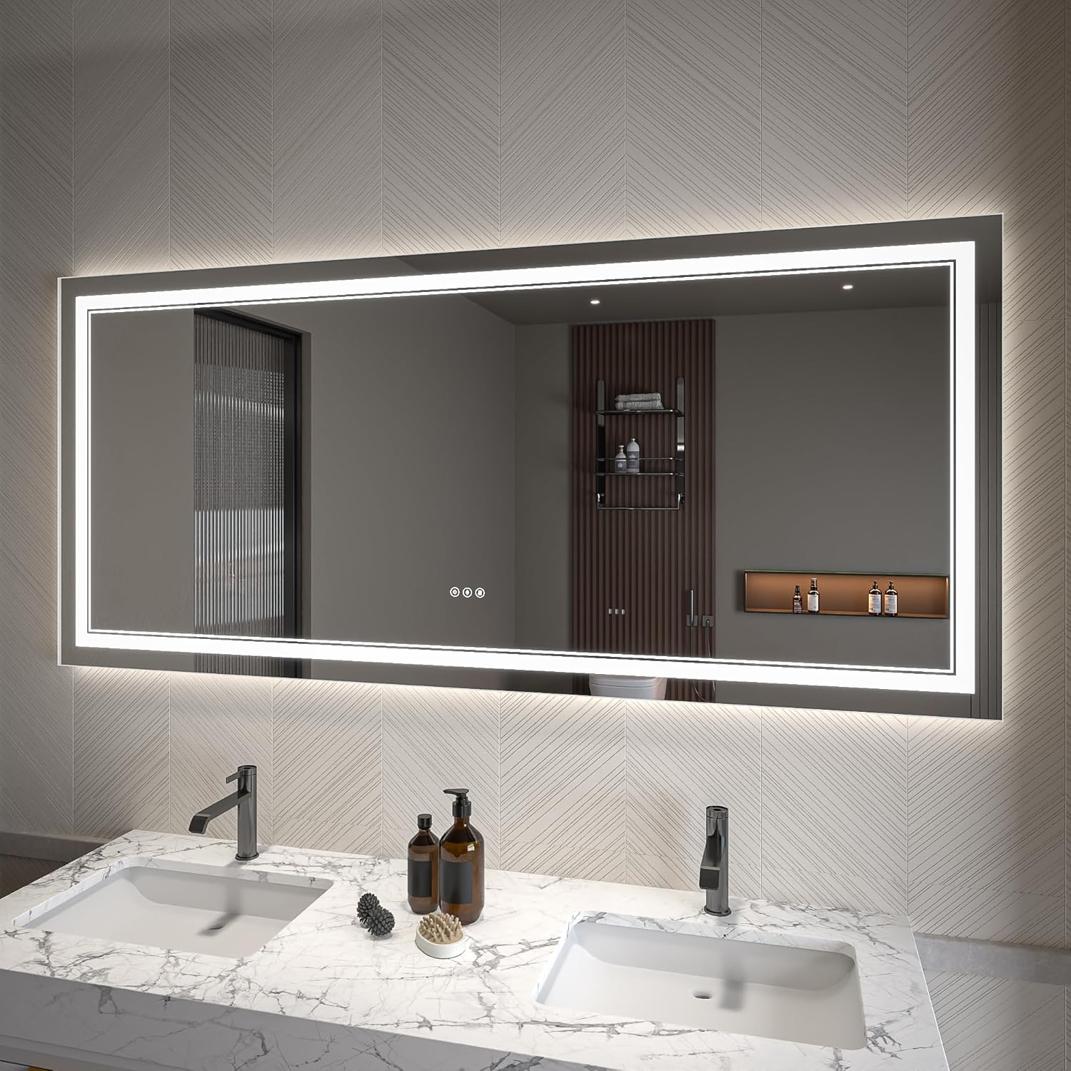 LED Bathroom Mirror – Anti-Fog, Dimmable Front & Backlit Wall Mirror 28” x 60"