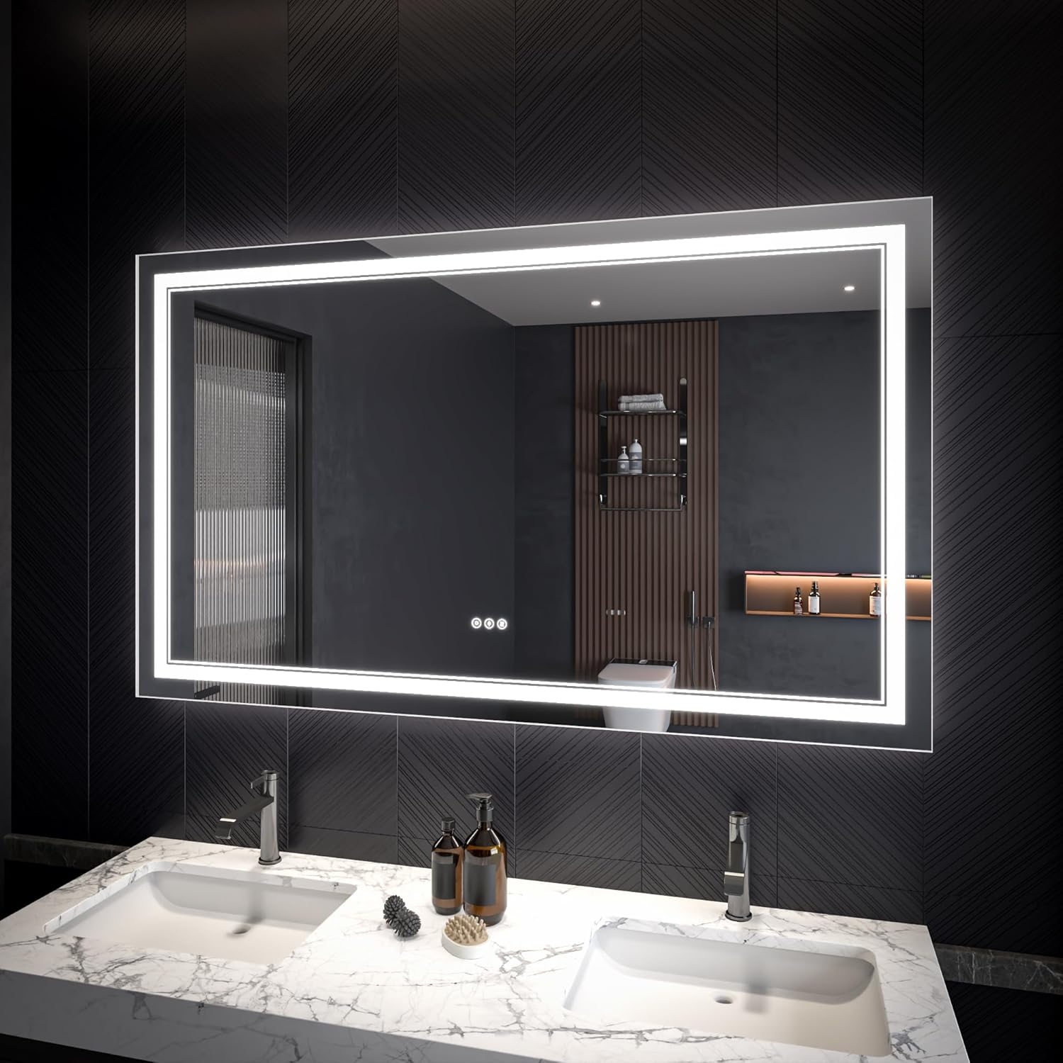 LED Bathroom Mirror – Anti-Fog, Dimmable Front & Backlit Wall Mirror 36” x 60"