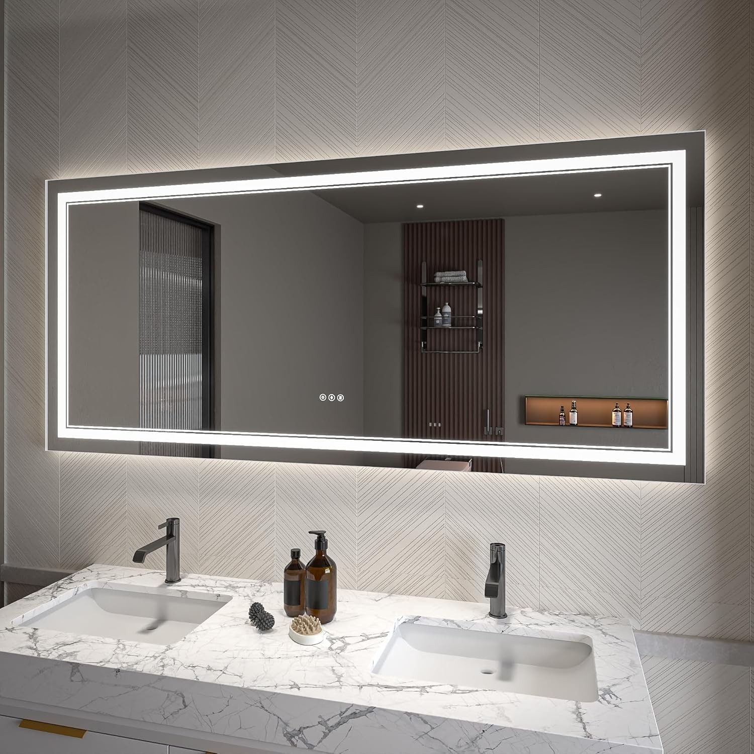 LED Bathroom Mirror – Anti-Fog, Dimmable Front & Backlit Wall Mirror 32” x 72"