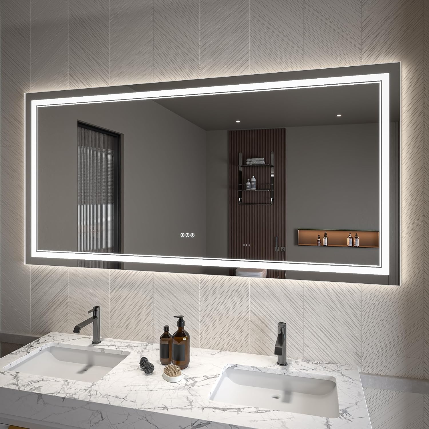 LED Bathroom Mirror – Anti-Fog, Dimmable Front & Backlit Wall Mirror 36” x 72"