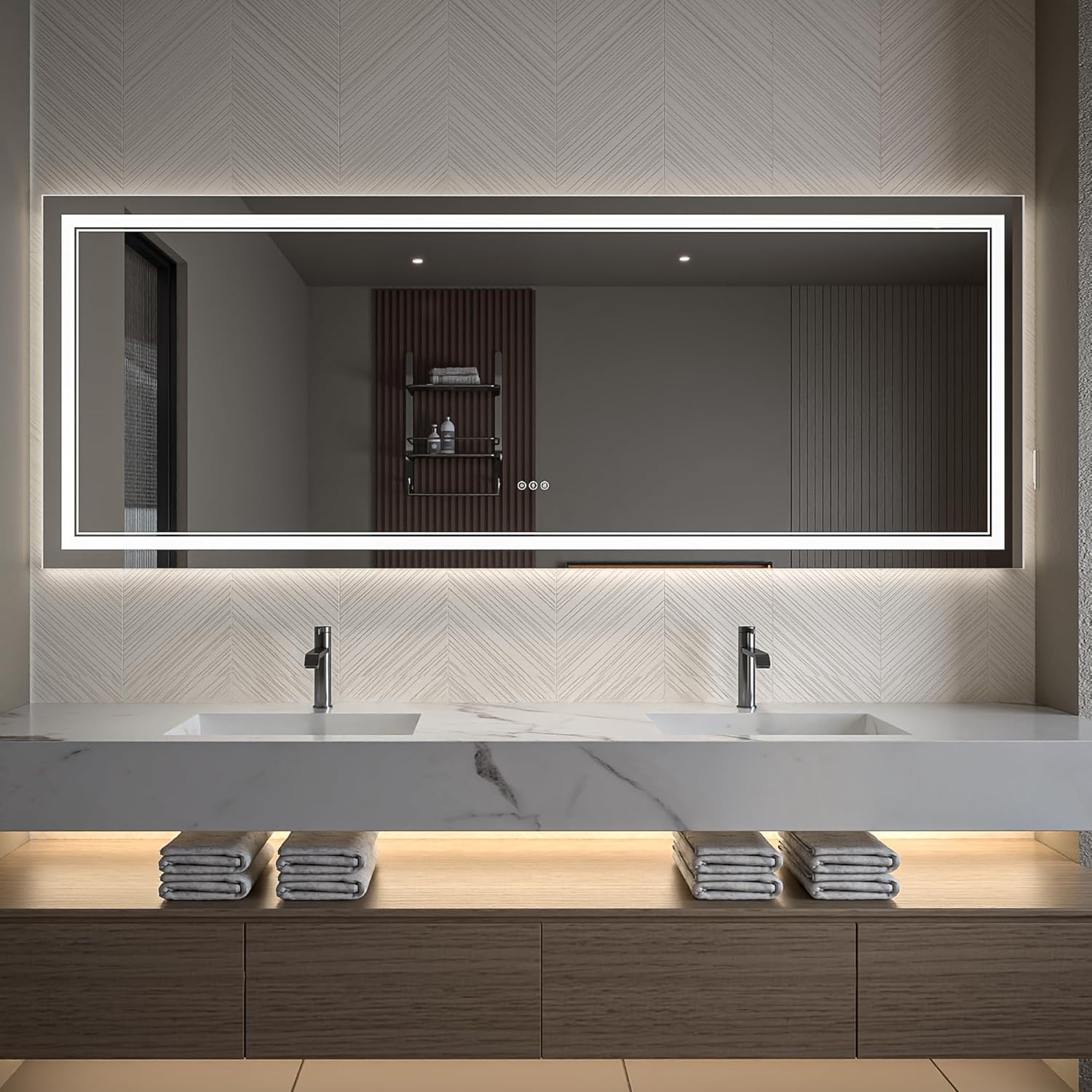 LED Bathroom Mirror – Anti-Fog, Dimmable Front & Backlit Wall Mirror 32” x 84"