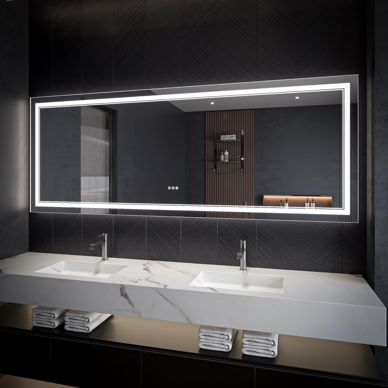 LED Bathroom Mirror – Anti-Fog, Dimmable Front & Backlit Wall Mirror 32” x 84"