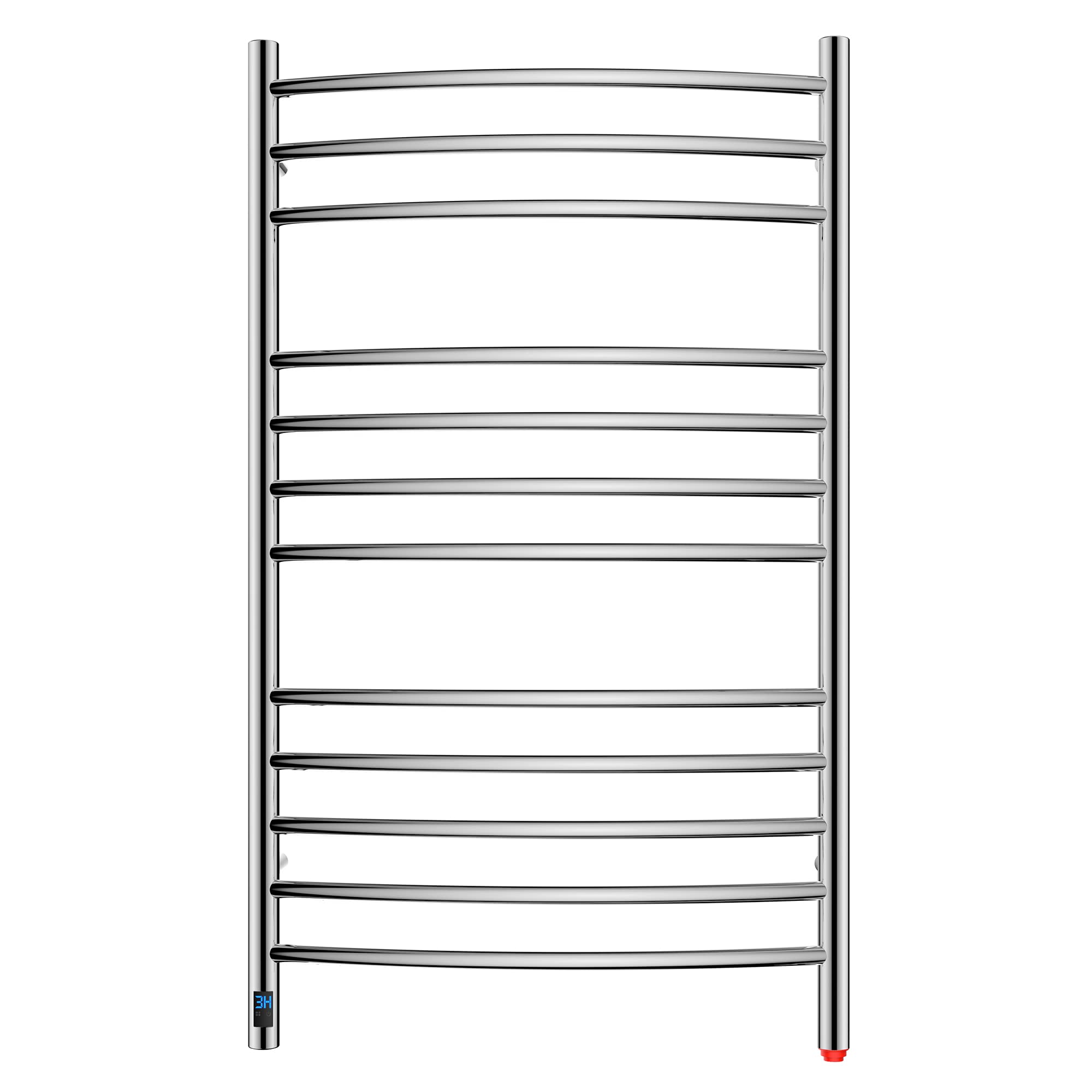 Towel Warmer 12 Curved Bar 24"x40" Built-In Timer, Temperature Control, Wall-Mounted, Hardwired/Plug-in Mirror Polish