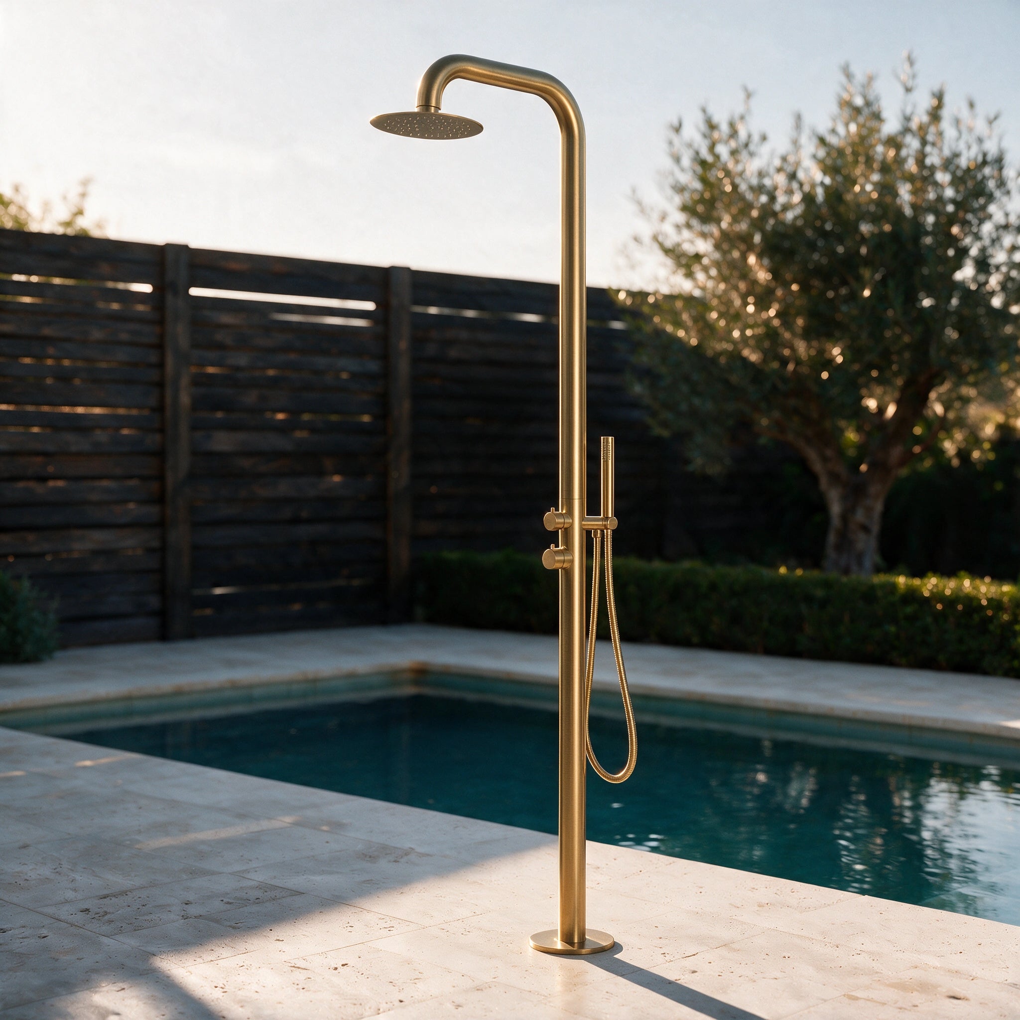 Freestanding Outdoor Shower Stainless Steel with Hand Shower Gold