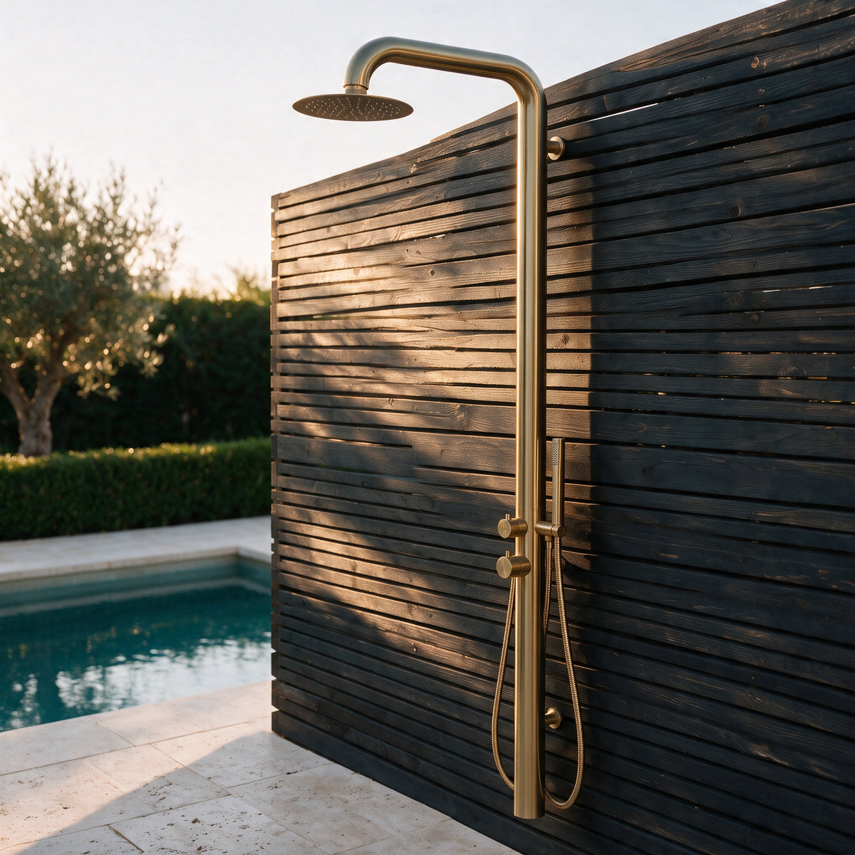 Outdoor/Indoor Shower, Wall-Mounted, Stainless Steel Gold