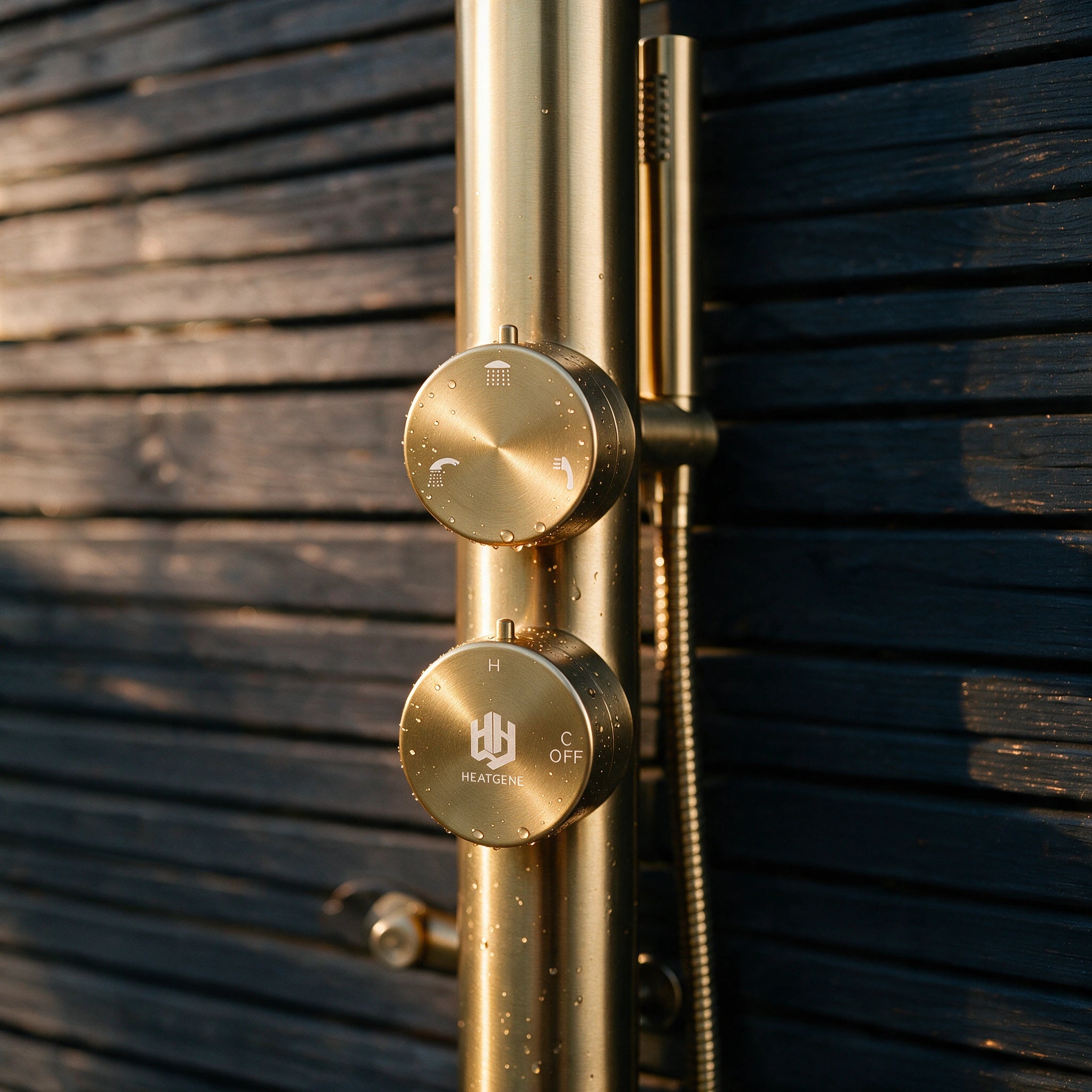Outdoor/Indoor Shower, Wall-Mounted, Stainless Steel Gold