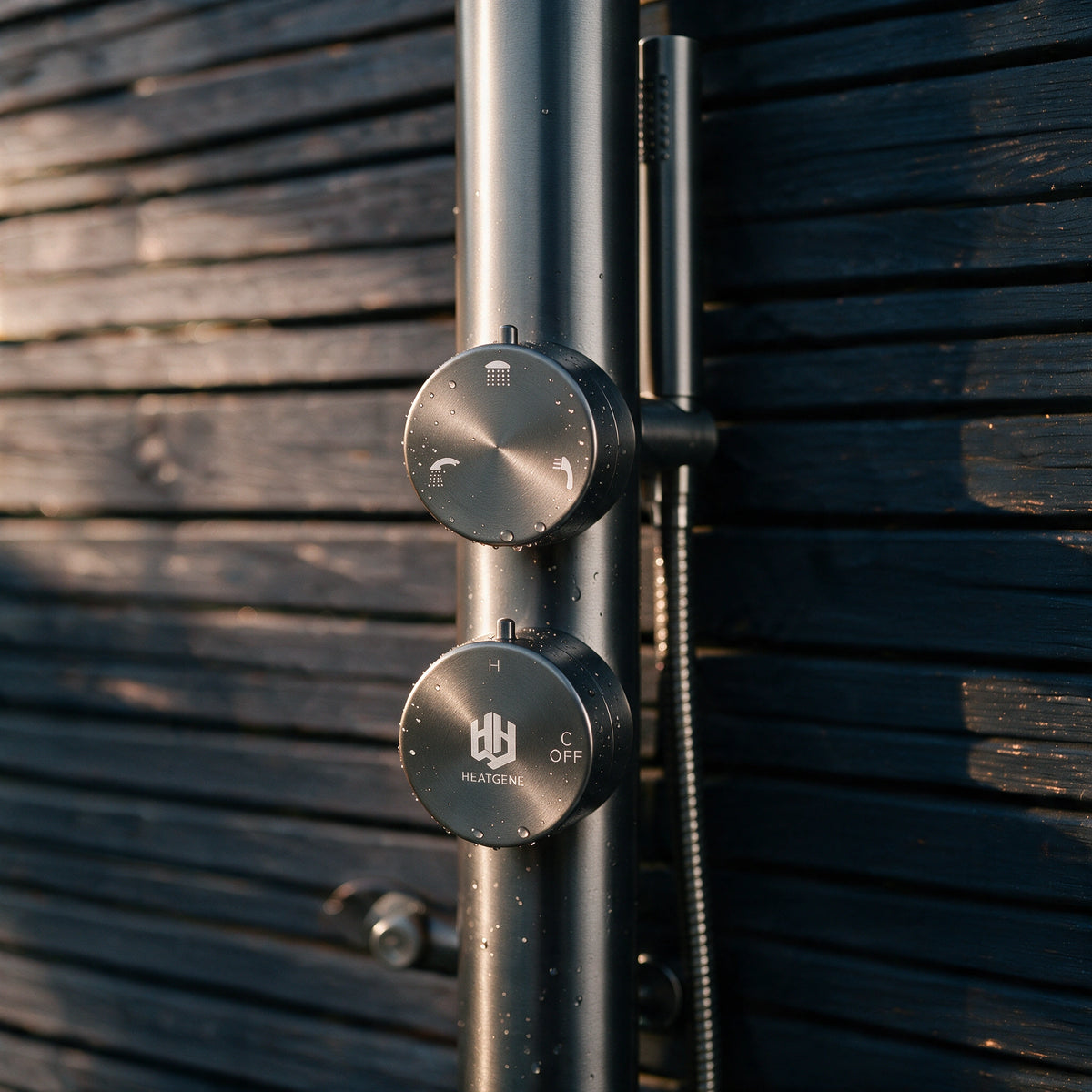 Outdoor/Indoor Shower, Wall-Mounted, Stainless Steel Grey