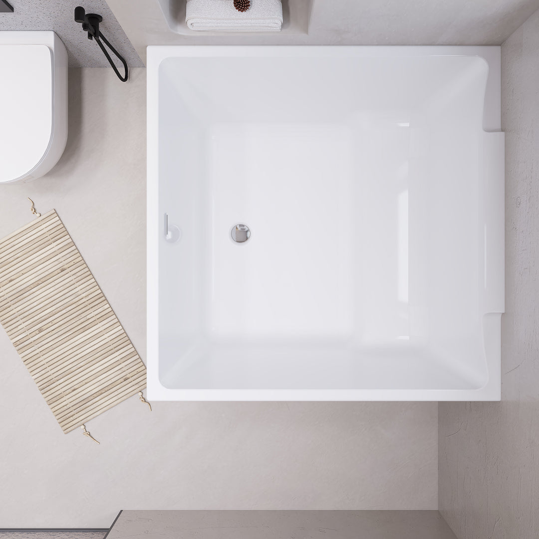 Freestanding Bathtub, 39" Square Acrylic, Contemporary Soaking Tub,UPC Certified Drain & Overflow Included