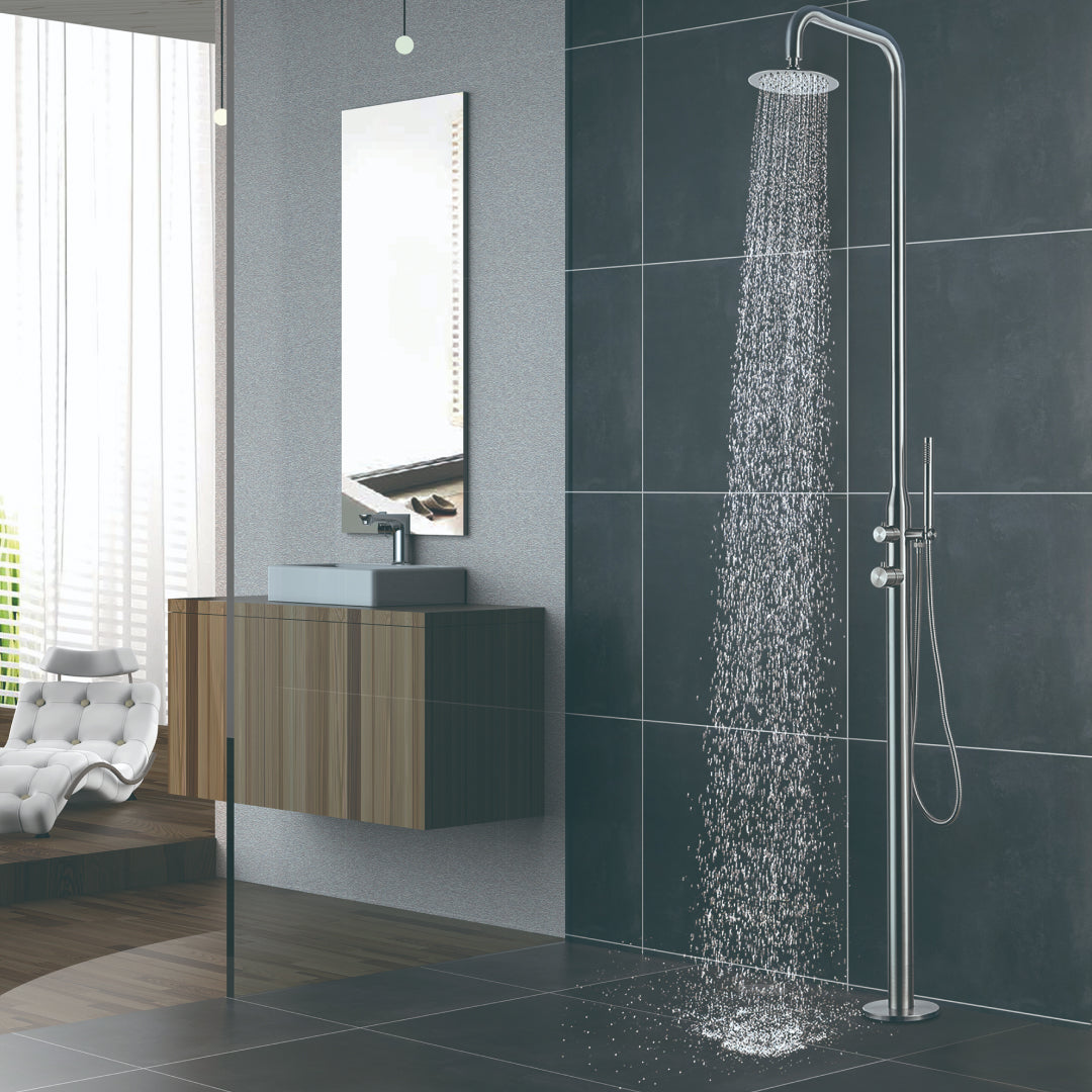 Freestanding Outdoor Shower, Stainless Steel Brushed
