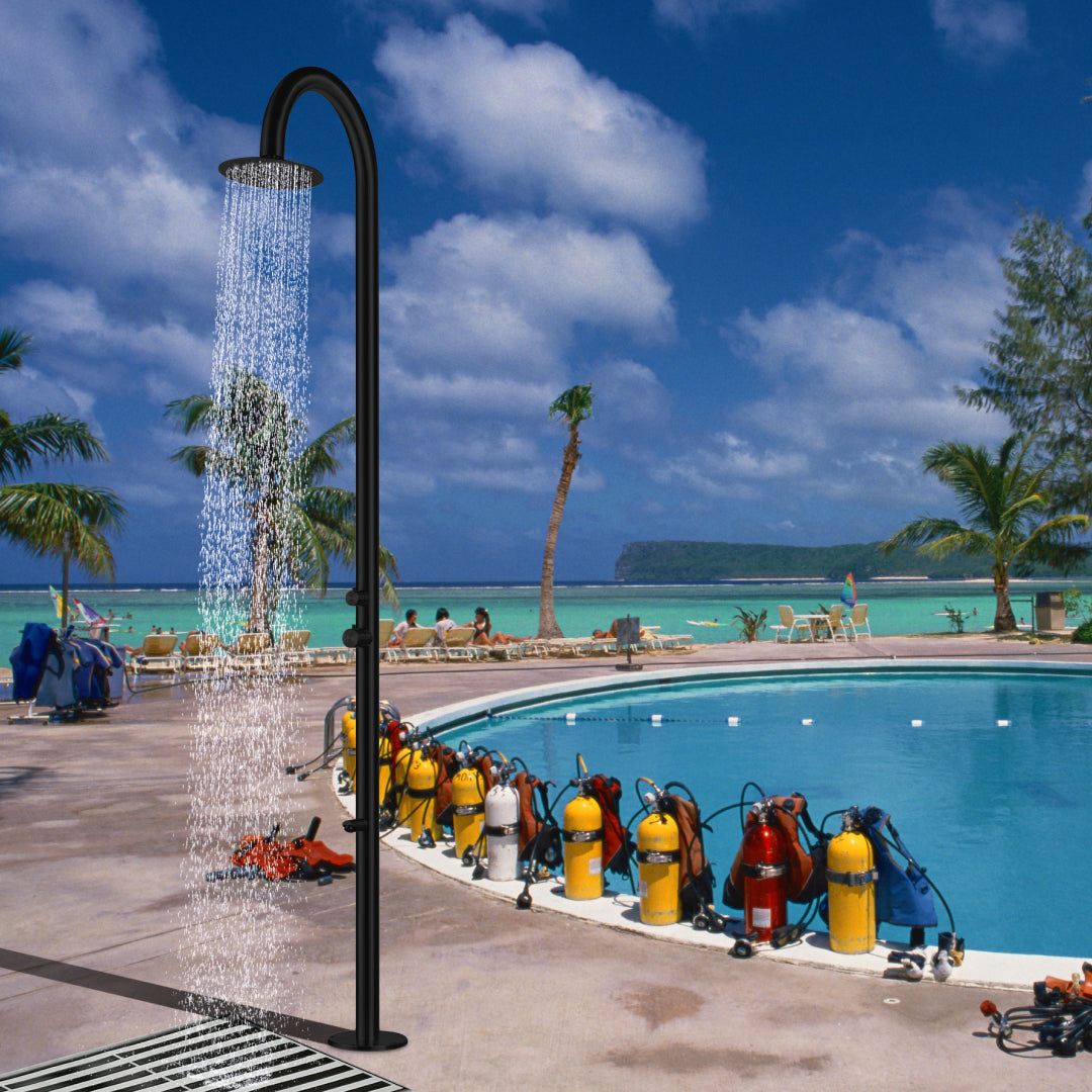 Outdoor Shower with Foot Spout Rinse Matte Black