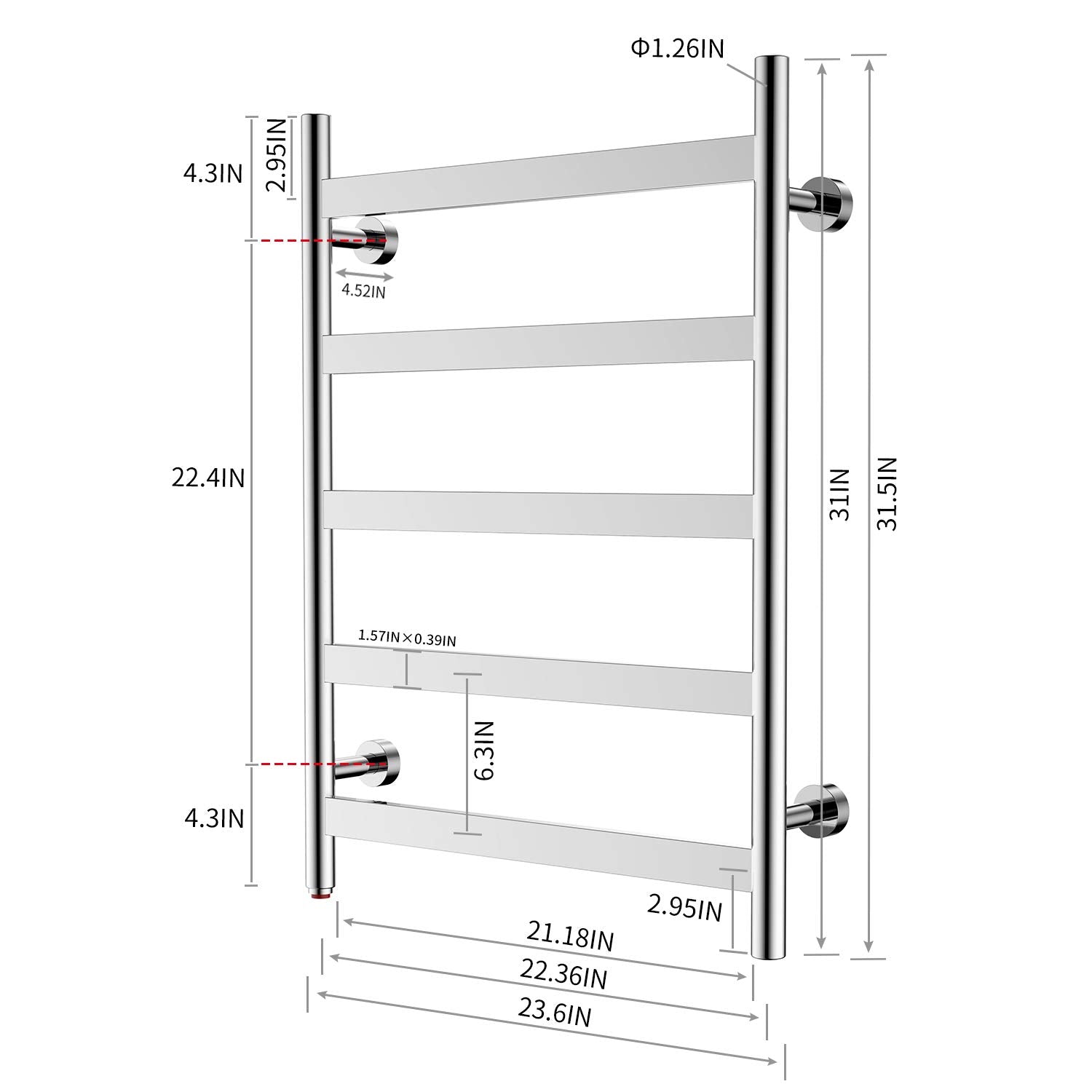 Towel Warmer 5 Flat Bar 24"x32" Wall-Mounted, Hardwired/Plug-In Mirror Polish