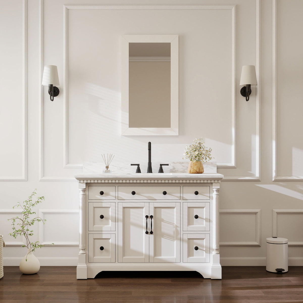 Acro 48" Single Sink Freestanding Bath Vanity with Stone Top, Solid Wood, Soft-Close, Assembled