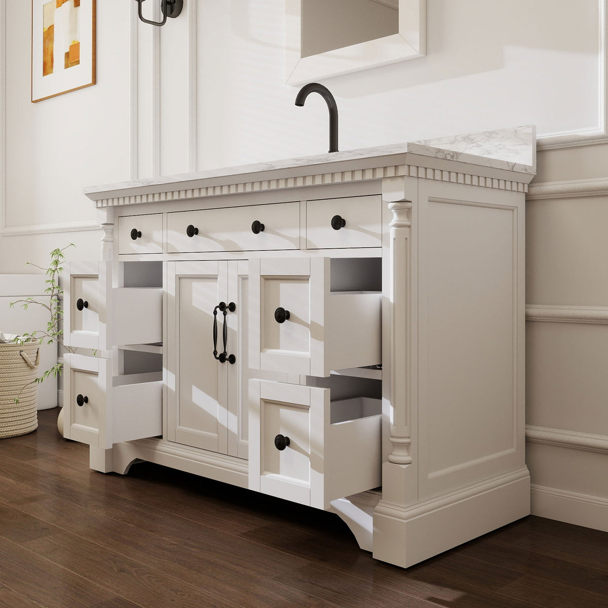 Acro 48" Single Sink Freestanding Bath Vanity with Stone Top, Solid Wood, Soft-Close, Assembled