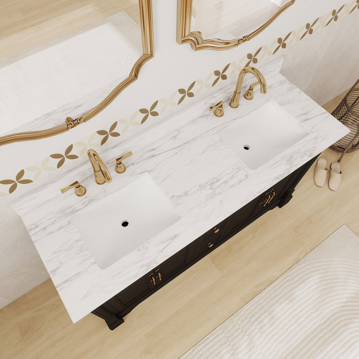 Acro 60" Double Sink Freestanding Bath Vanity with Stone Top, Solid Wood, Soft-Close, Assembled