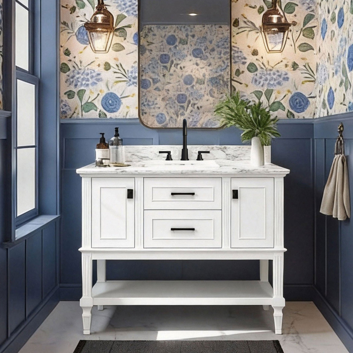 Bosun 48" Single Sink Freestanding Bath Vanity with Stone Top, Solid Wood, Soft-Close, Assembled