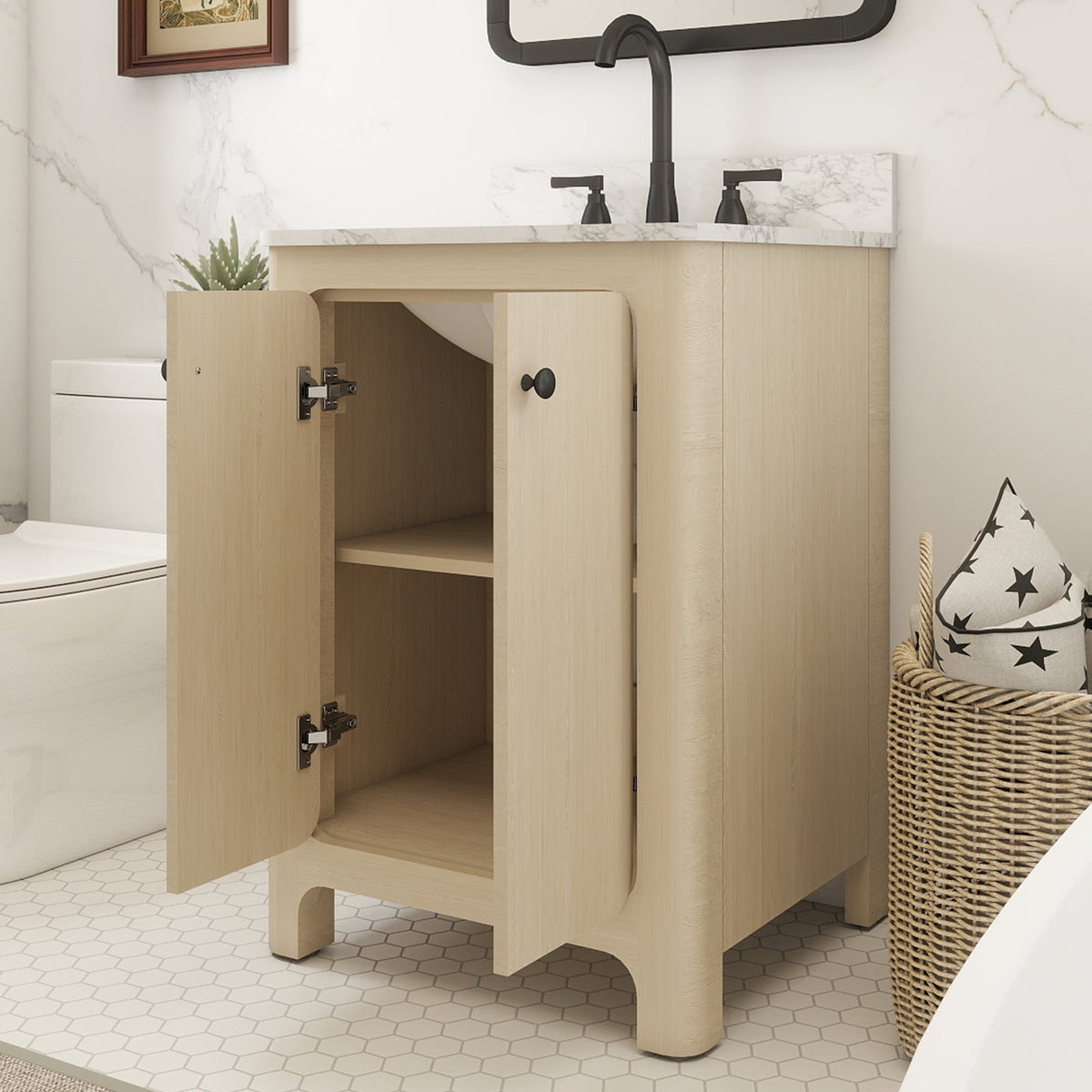 Canyon 24" Single Sink Freestanding Bath Vanity with Stone Top, Solid Wood, Soft-Close, Assembled