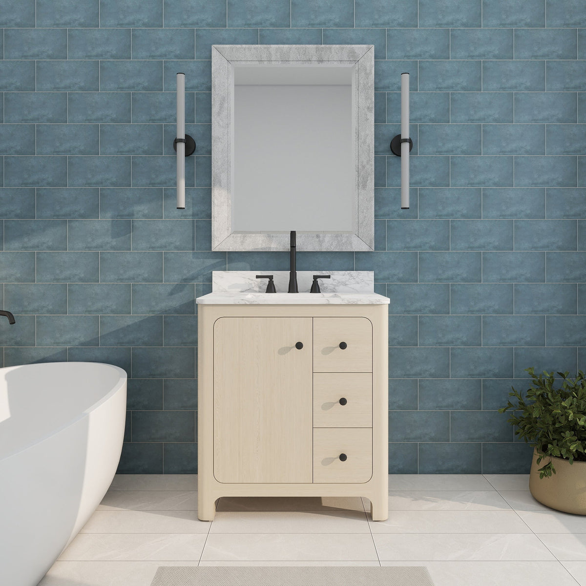 Canyon 30" Single Sink Freestanding Bath Vanity with Stone Top, Solid Wood, Soft-Close, Assembled