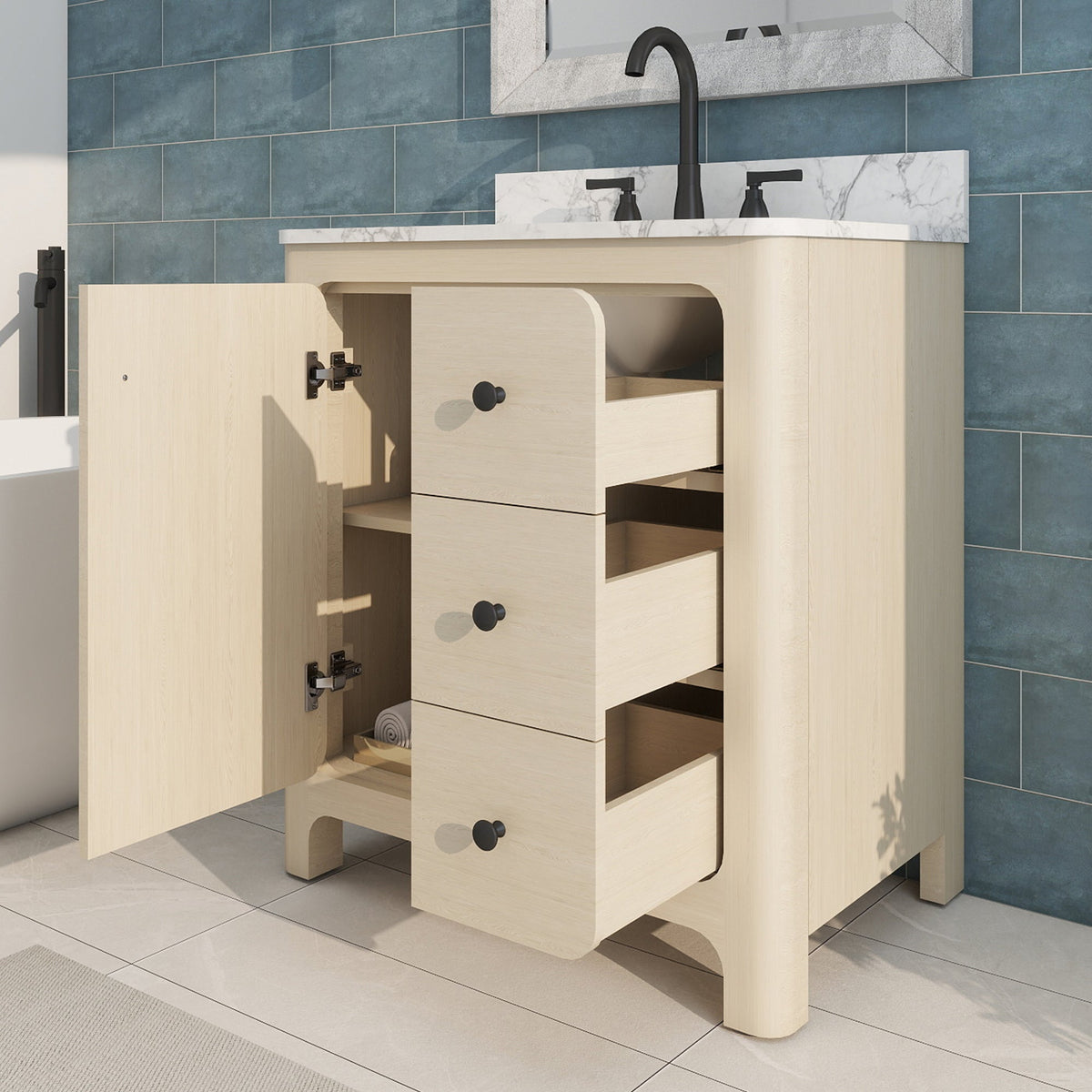 Canyon 30" Single Sink Freestanding Bath Vanity with Stone Top, Solid Wood, Soft-Close, Assembled