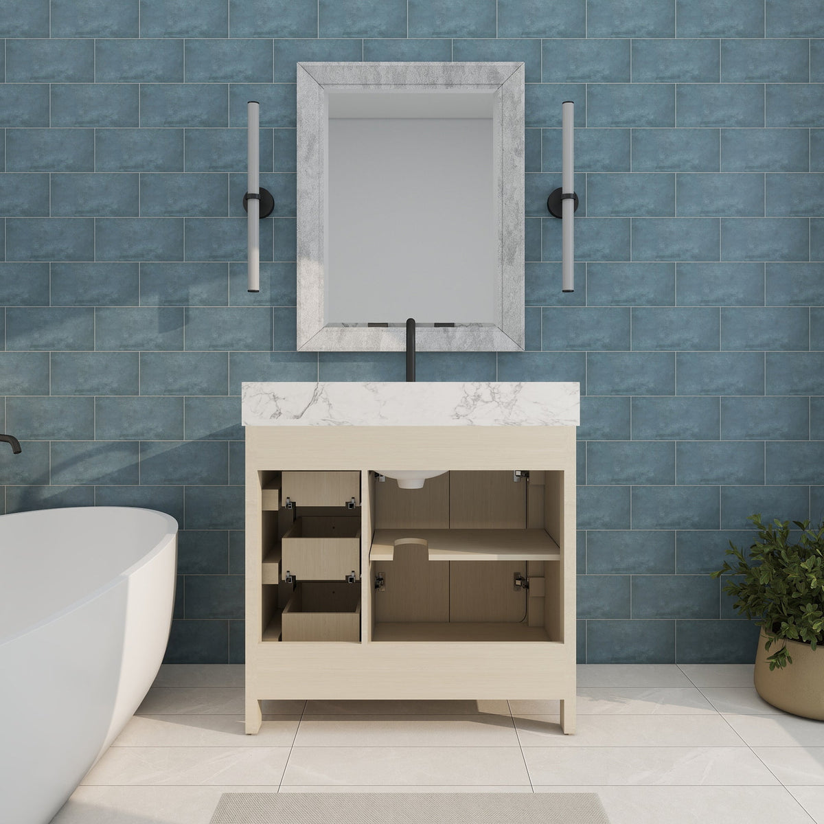 Canyon 36" Single Sink Freestanding Bath Vanity with Stone Top, Solid Wood, Soft-Close, Assembled