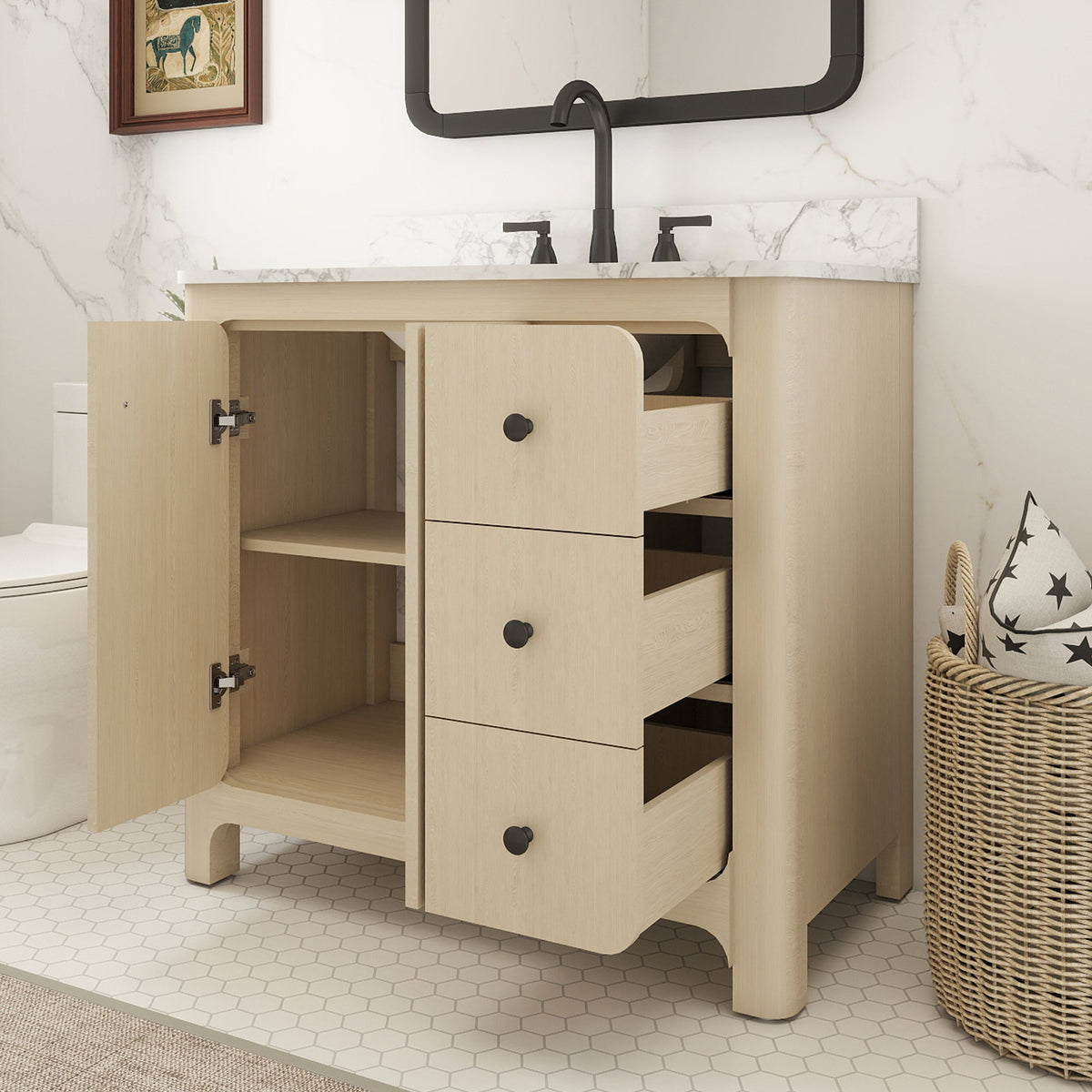 Canyon 36" Single Sink Freestanding Bath Vanity with Stone Top, Solid Wood, Soft-Close, Assembled