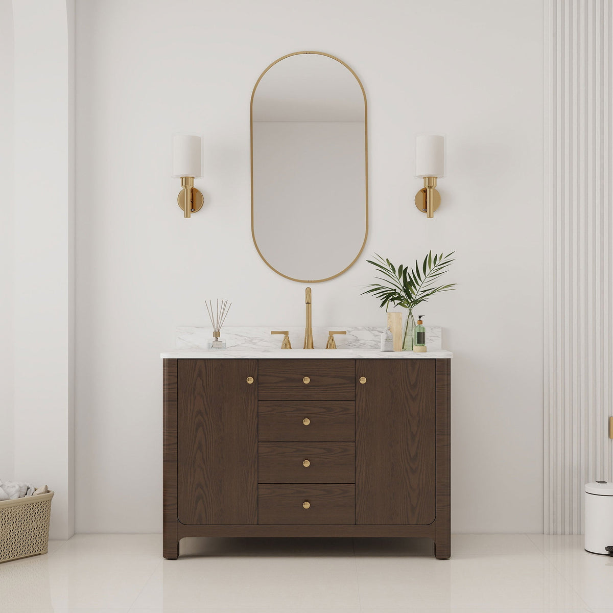 Canyon 48" Single Sink Freestanding Bath Vanity with Stone Top, Solid Wood, Soft-Close, Assembled