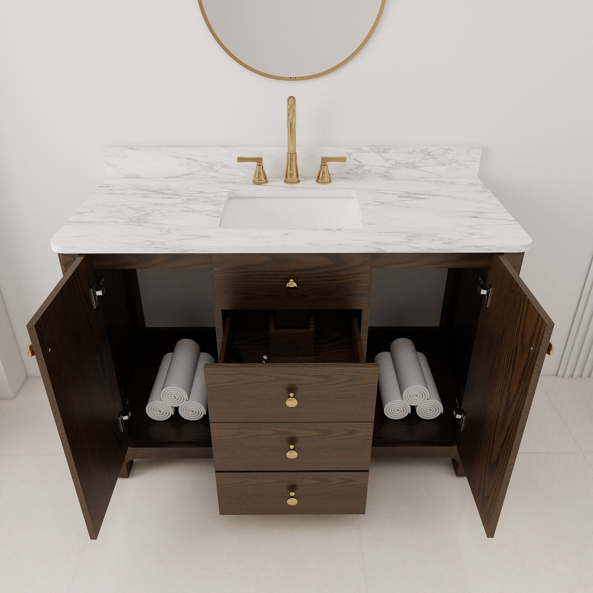 Canyon 48" Single Sink Freestanding Bath Vanity with Stone Top, Solid Wood, Soft-Close, Assembled