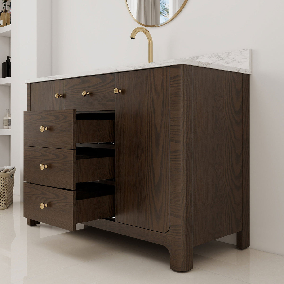 Canyon 48" Single Sink Freestanding Bath Vanity with Stone Top, Solid Wood, Soft-Close, Assembled