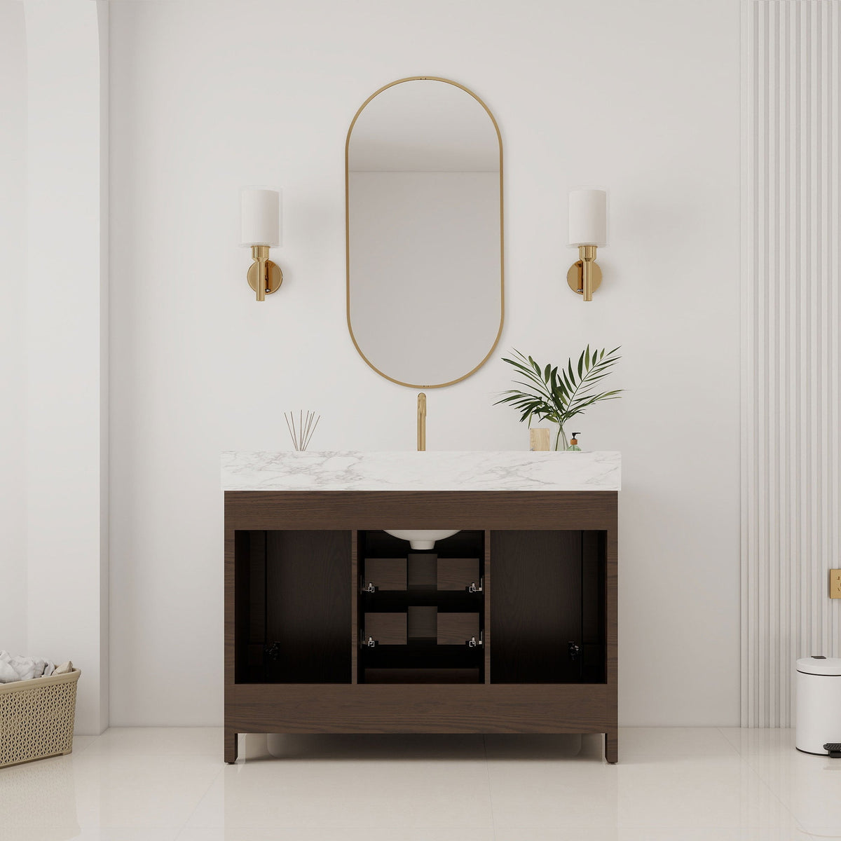 Canyon 48" Single Sink Freestanding Bath Vanity with Stone Top, Solid Wood, Soft-Close, Assembled